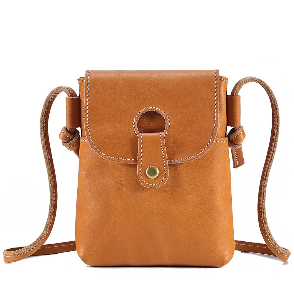 Women Trendy Leather Mini Crossbody Bag - Minimalist Phone Satchel Bags-Crossbody Bag-Yellow brown-Free Shipping Leatheretro