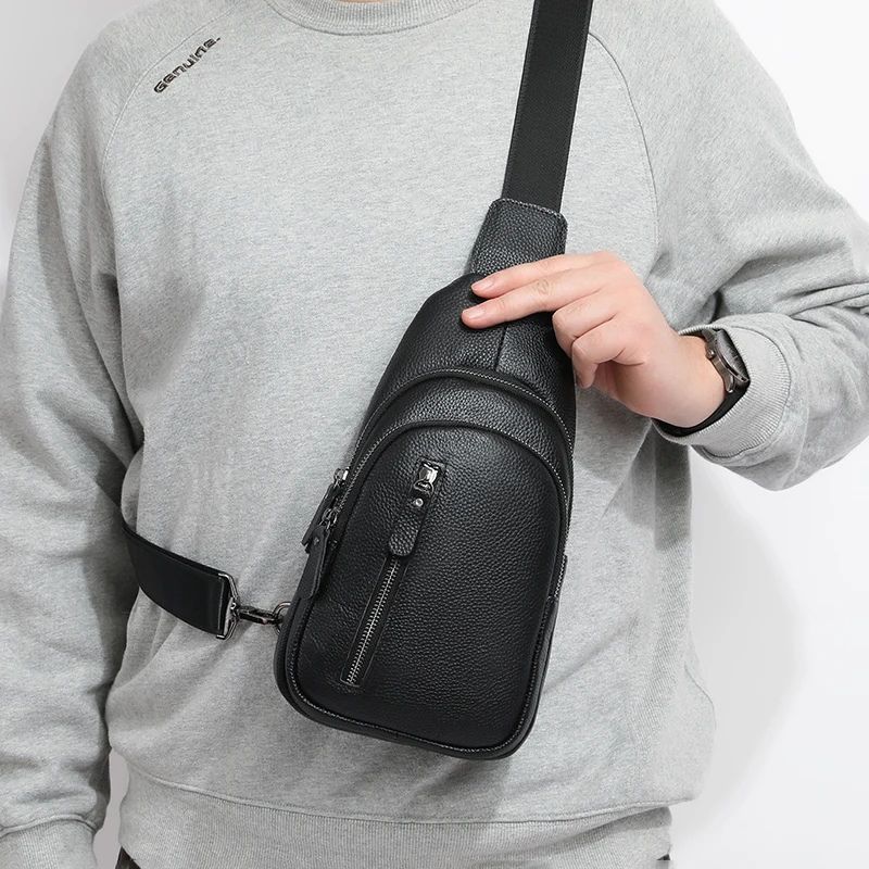 Men’s Genuine Leather Sling Bag – Casual Crossbody Chest Pack-Chest Bags-Classic-Free Shipping Leatheretro