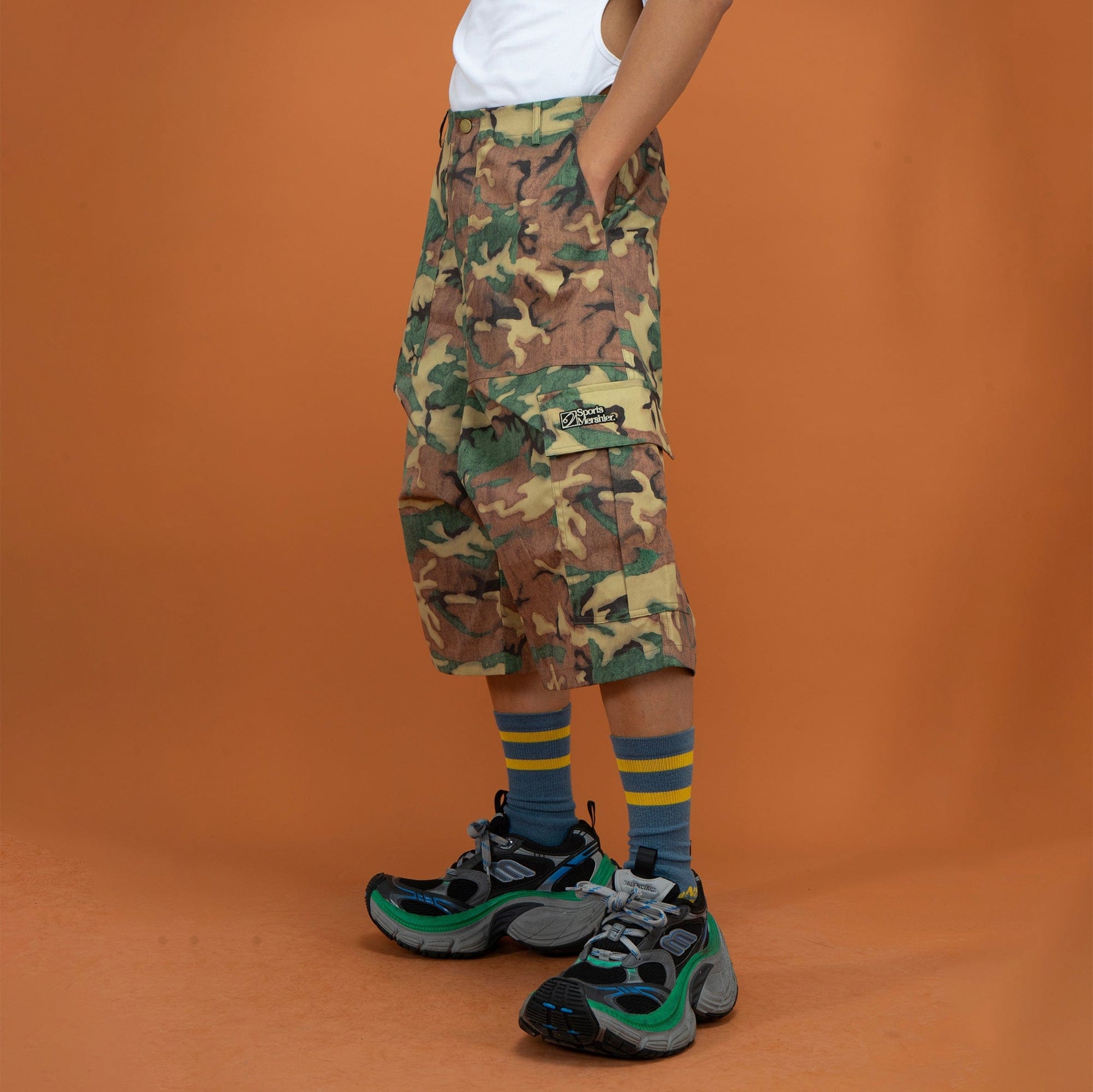 CLP Washed Crinkled Camo Cargo Shorts-Shorts-S-Free Shipping Leatheretro