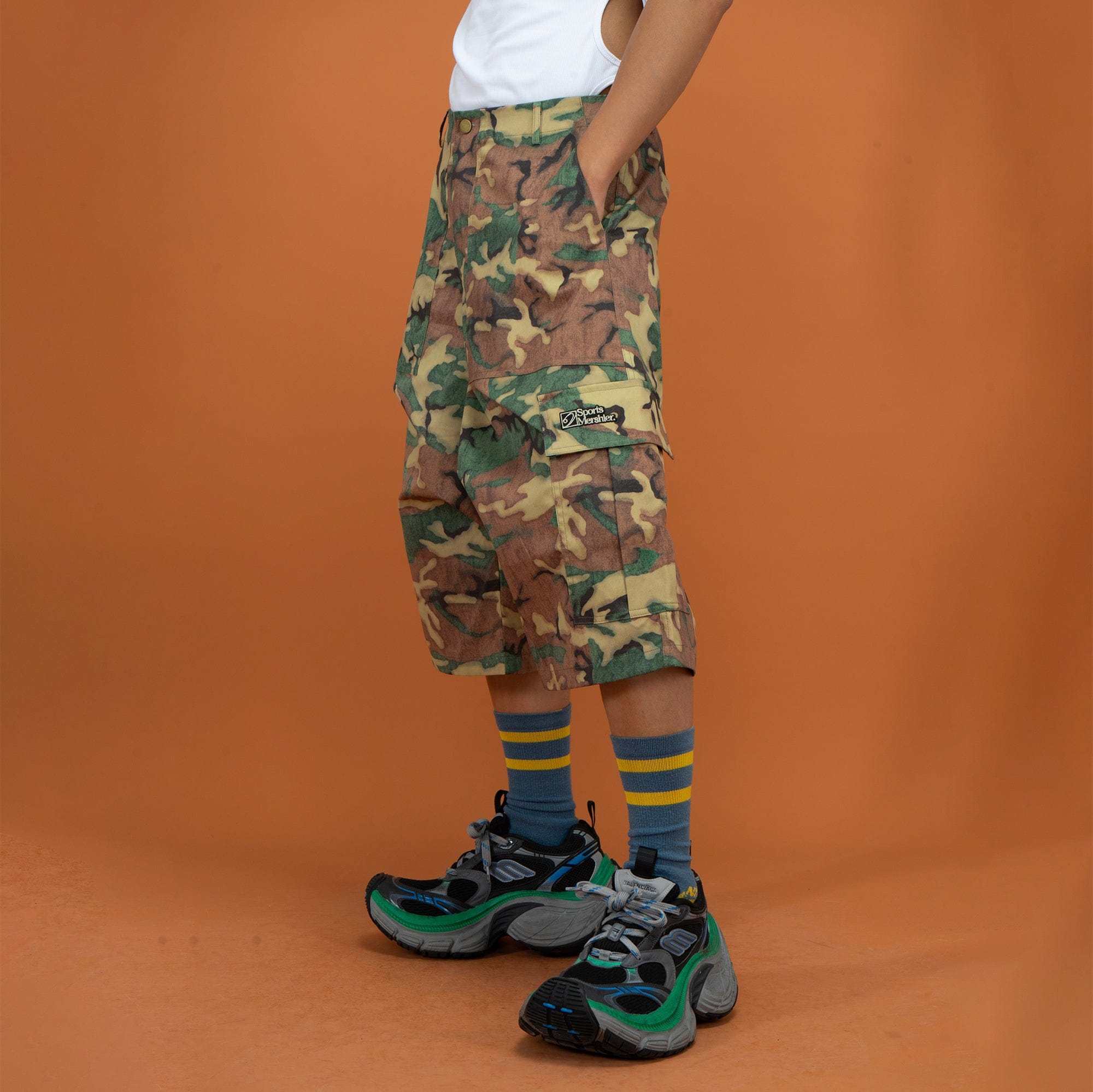 CLP Washed Crinkled Camo Cargo Shorts-Shorts-S-Free Shipping Leatheretro