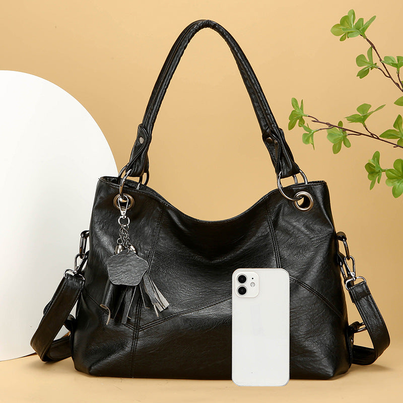 Large Capacity Soft Leather Stitching Handbag - American Retro Square Bag-Handbags-Black-Free Shipping Leatheretro