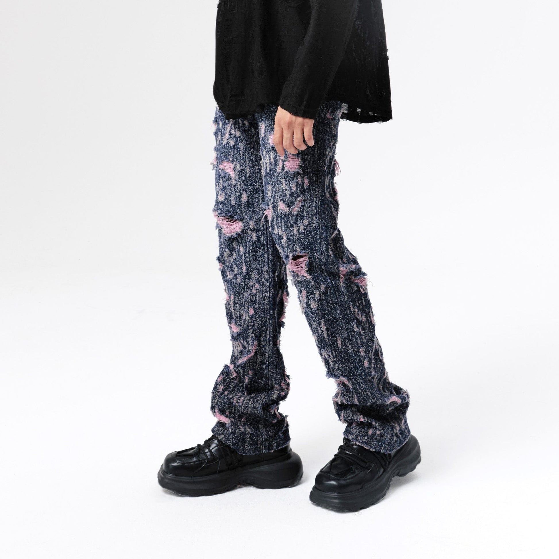 VANN VALRENCE Distressed Washed High-Waisted Straight-Leg Jeans-Jeans-S-Free Shipping Leatheretro