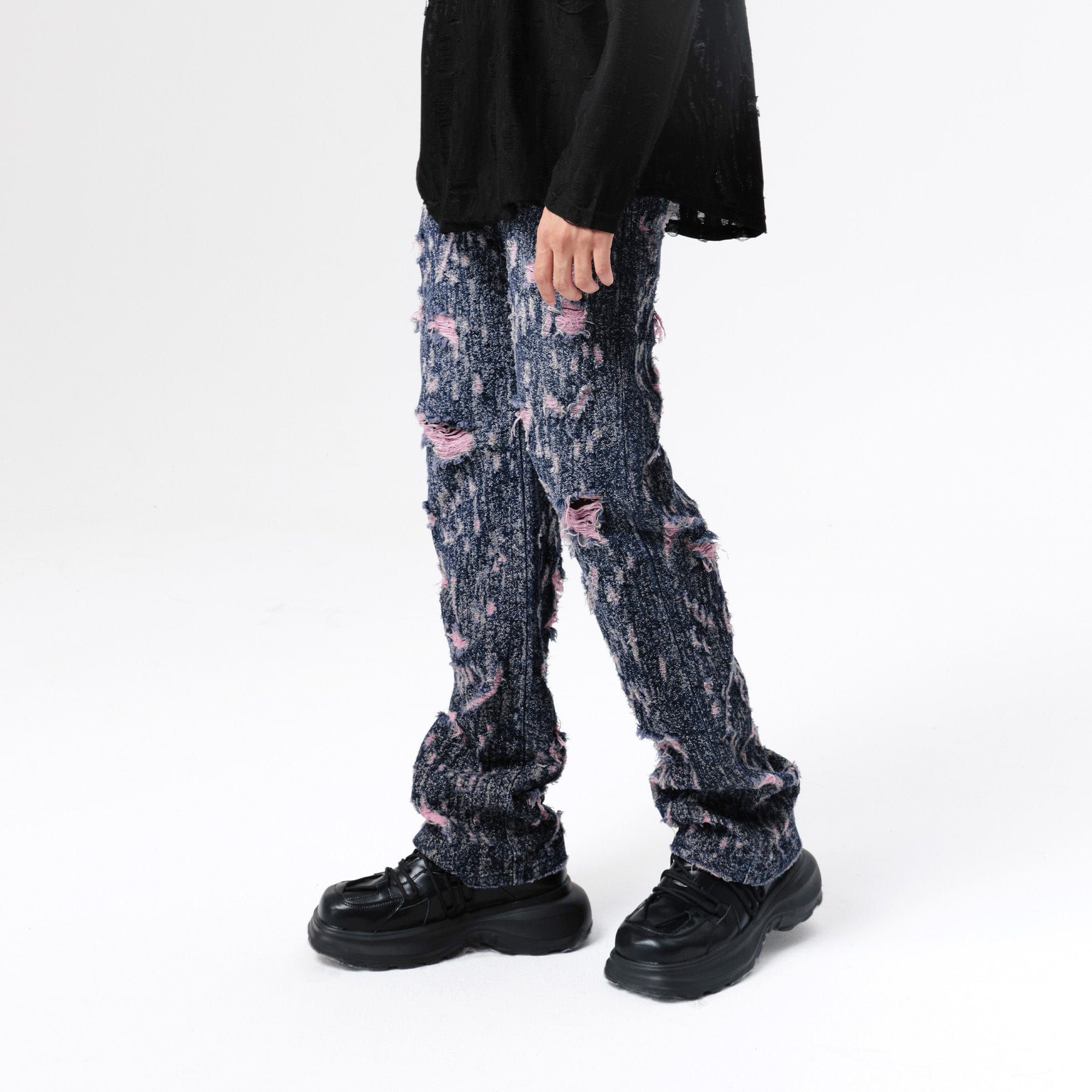 VANN VALRENCE Distressed Washed High-Waisted Straight-Leg Jeans-Jeans-S-Free Shipping Leatheretro