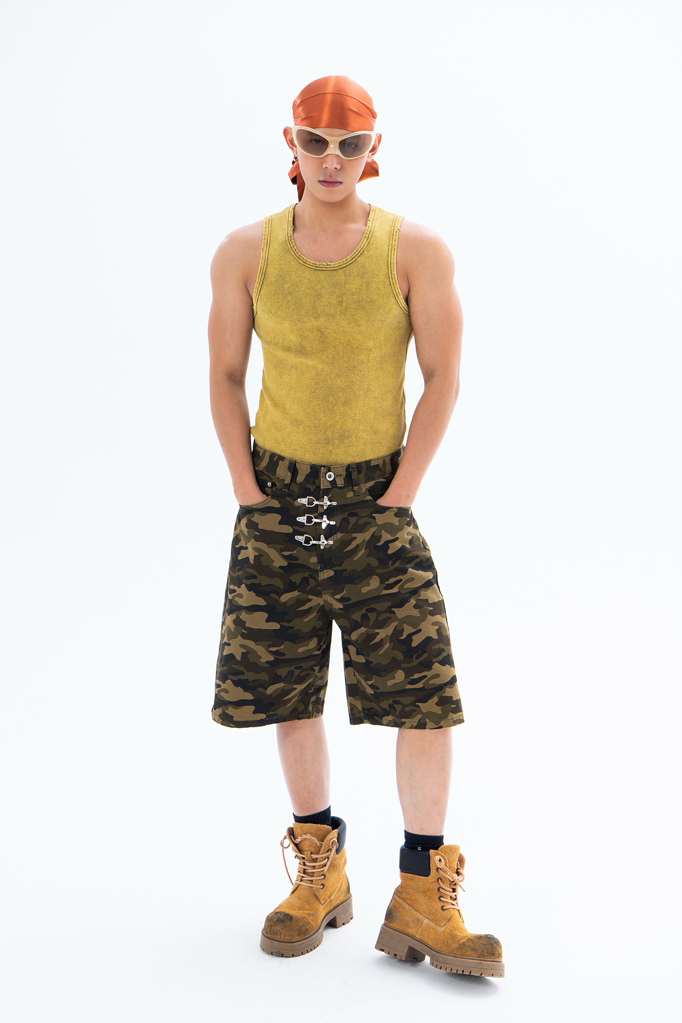 CLP Retro Camo Metal Clasp Denim Shorts-Shorts-S / 28"-Free Shipping Leatheretro