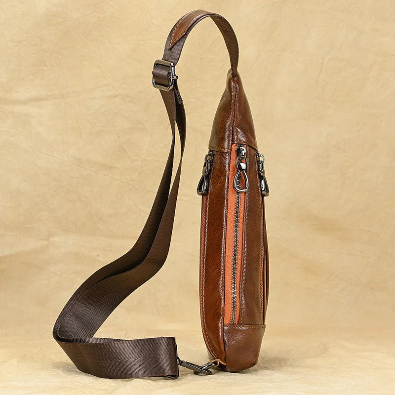 Soft Genuine Leather Men's Chest Pack-Chest Bags-Brown-Free Shipping Leatheretro