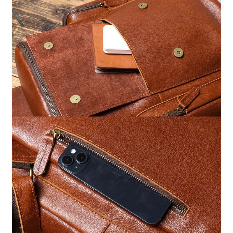 Cowhide Leather Backpack – High-Capacity Men’s Travel, Hiking & Laptop Satchel Bag-Backpacks-Brown-Free Shipping Leatheretro