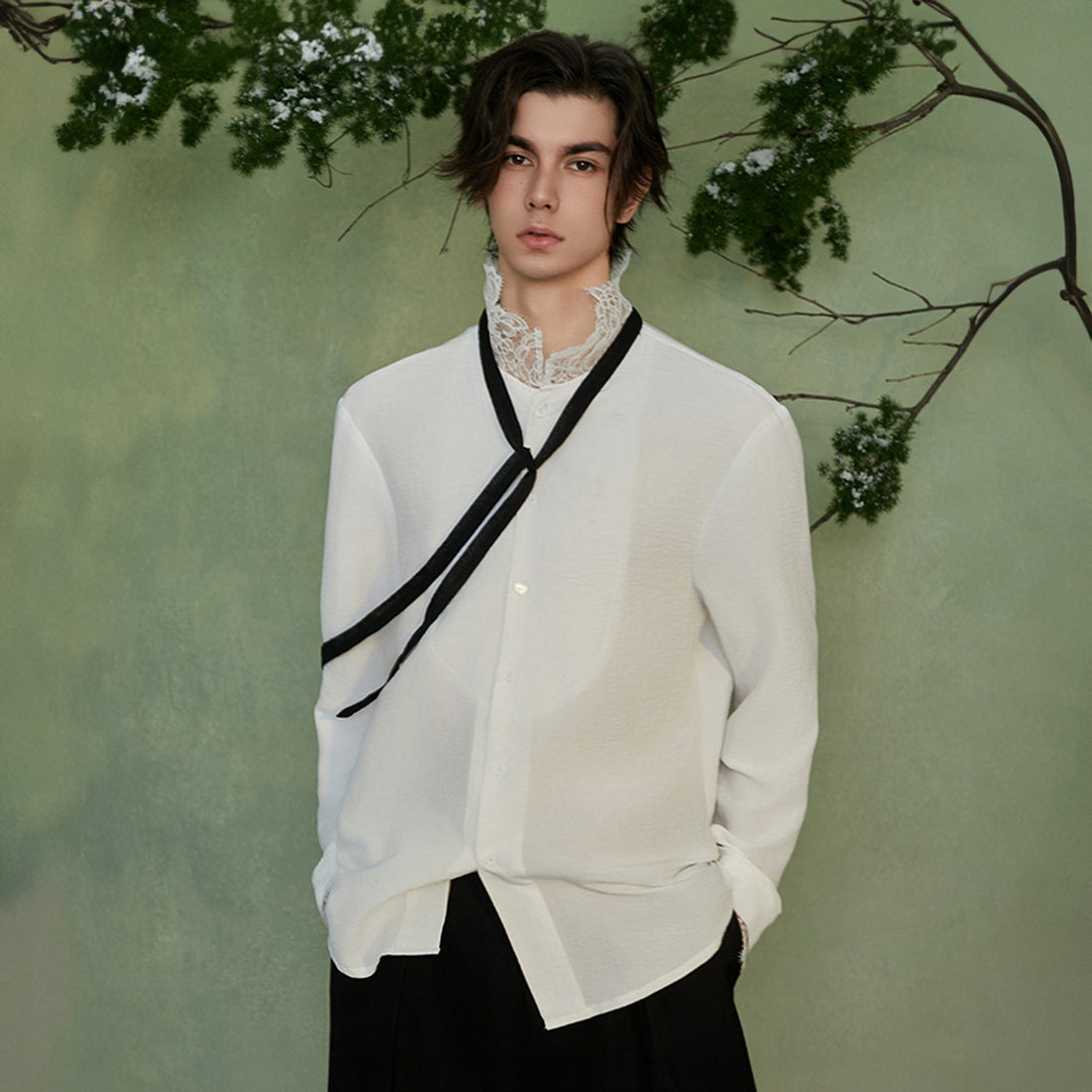 JIECHI Lace Tie Shirt-Shirt-M-Free Shipping Leatheretro