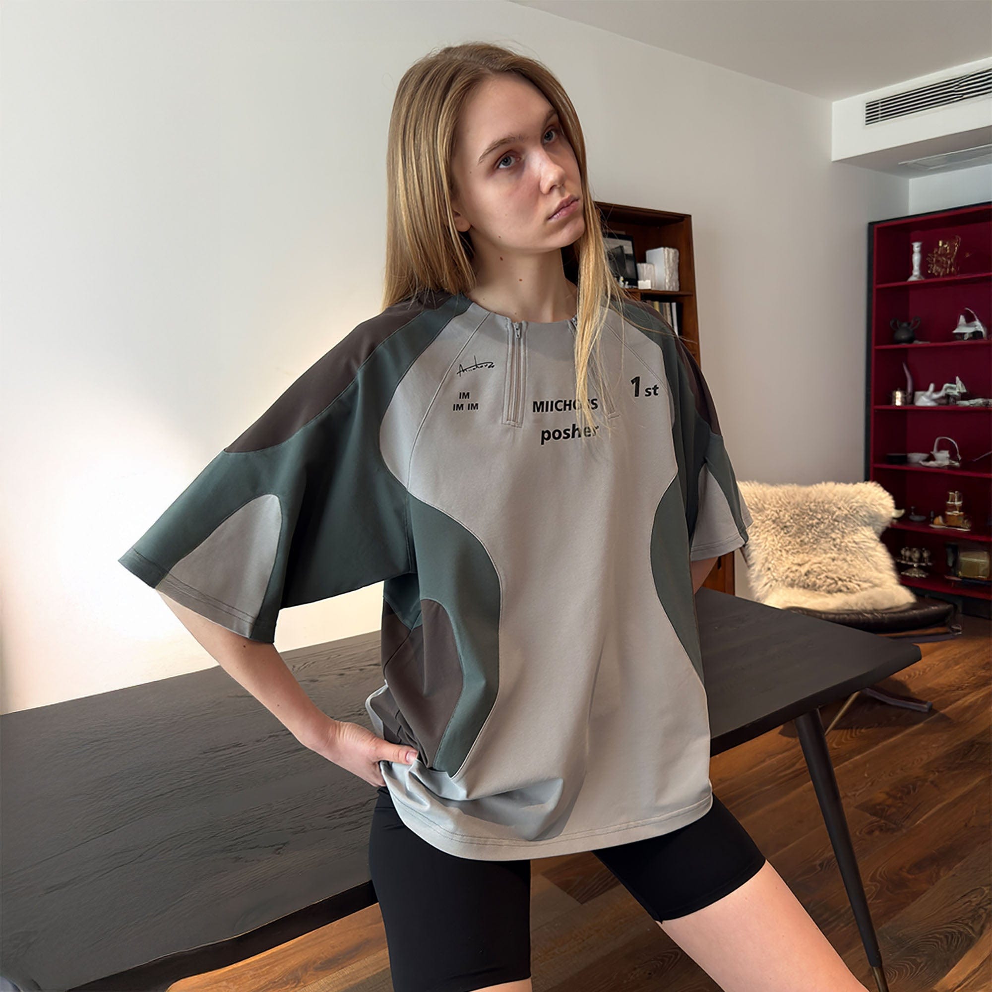 MIICHOUS Arc Spliced Dual Half-Zip Raglan T-Shirt-T Shirt-S-Free Shipping Leatheretro