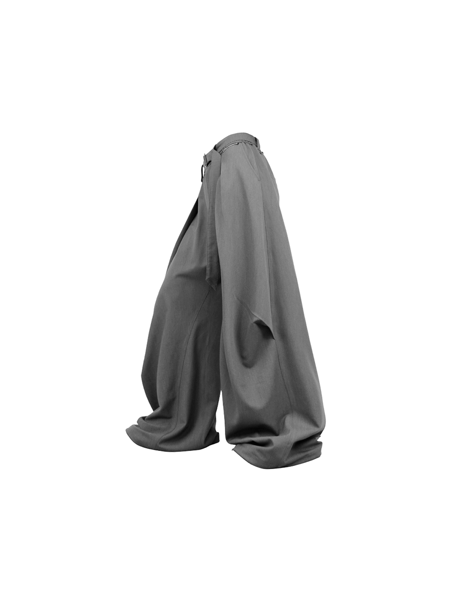 RELABEL Wool-Blend Pleated Draped Wide-Leg Pants Gray-Pants-XS (Preorder)-Free Shipping Leatheretro