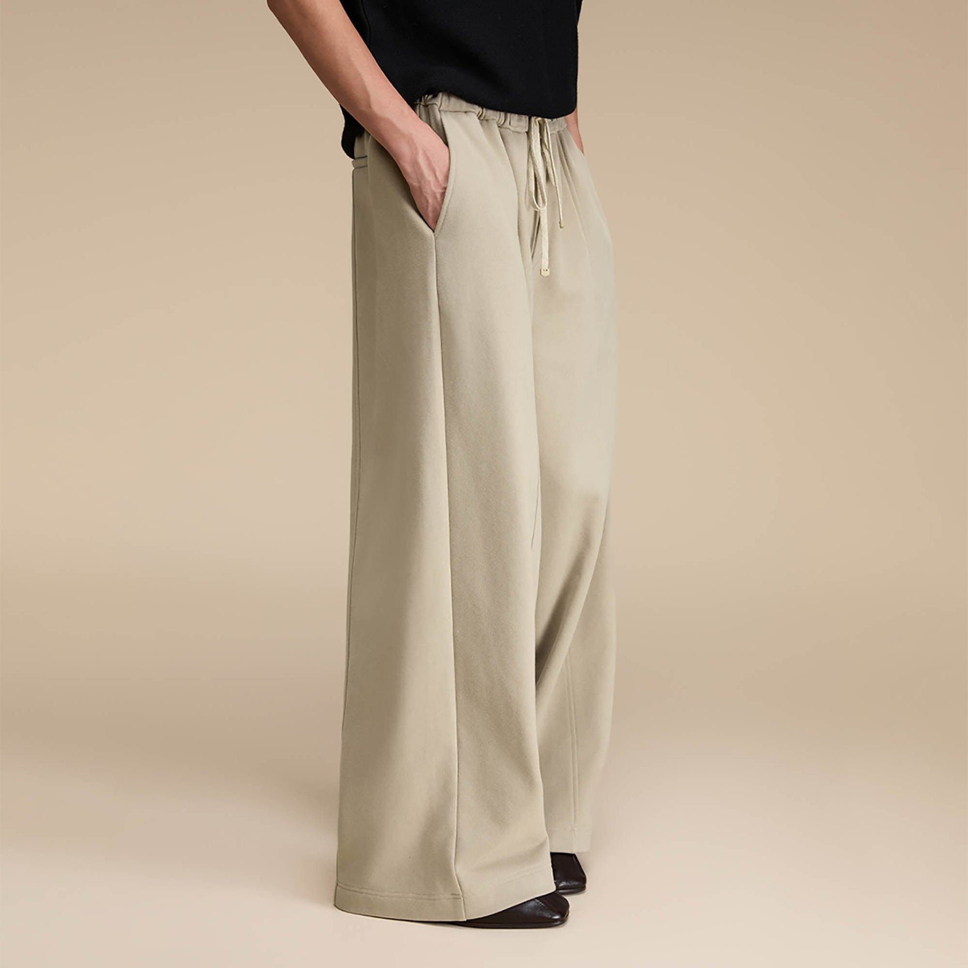 OPICLOTH Essential Fleece-Lined Spliced Wide-Leg Pants-Pants-XS-Free Shipping Leatheretro