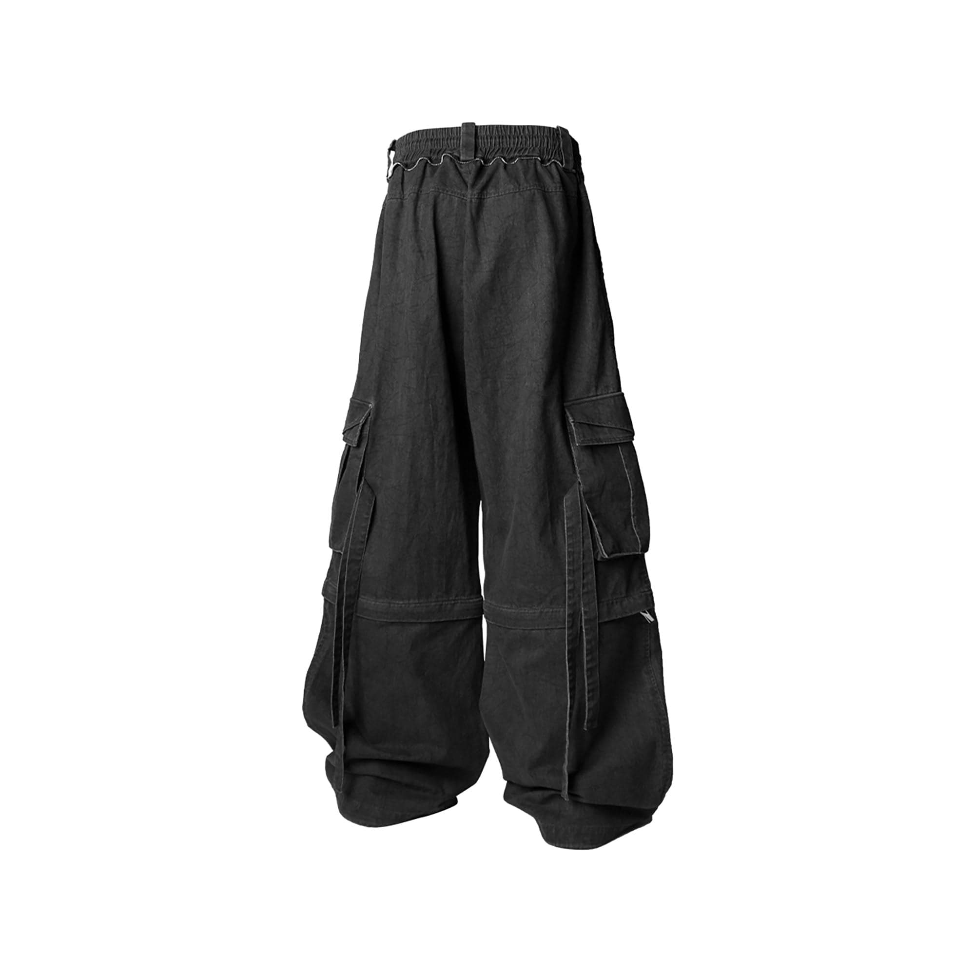 RELABEL Detachable Beaded Drawstring Cargo Black-Pants-XS-Free Shipping Leatheretro