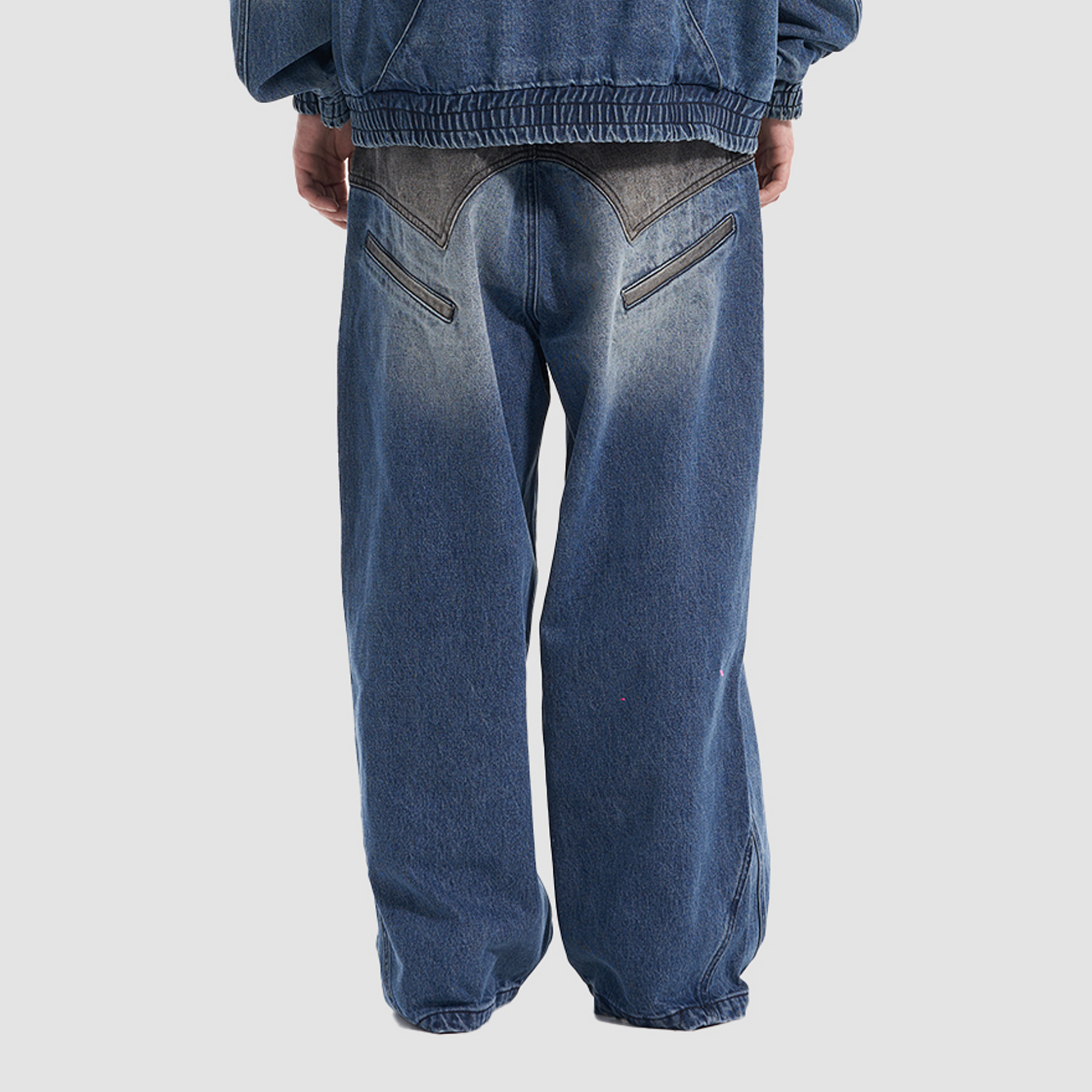 VANN VALRENCE Contrast Faded-Wash Paneled Jeans-Jeans-S-Free Shipping Leatheretro