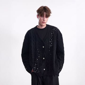 TIWILLTANG Pearl-Embellished Cable Knit Cardigan