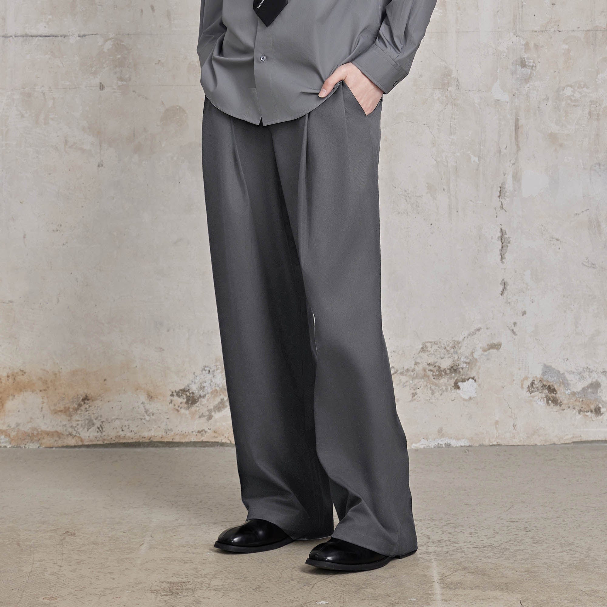 FACEONLAB Essential Wool-Blended Pleated Trousers-Pants-M-Free Shipping Leatheretro