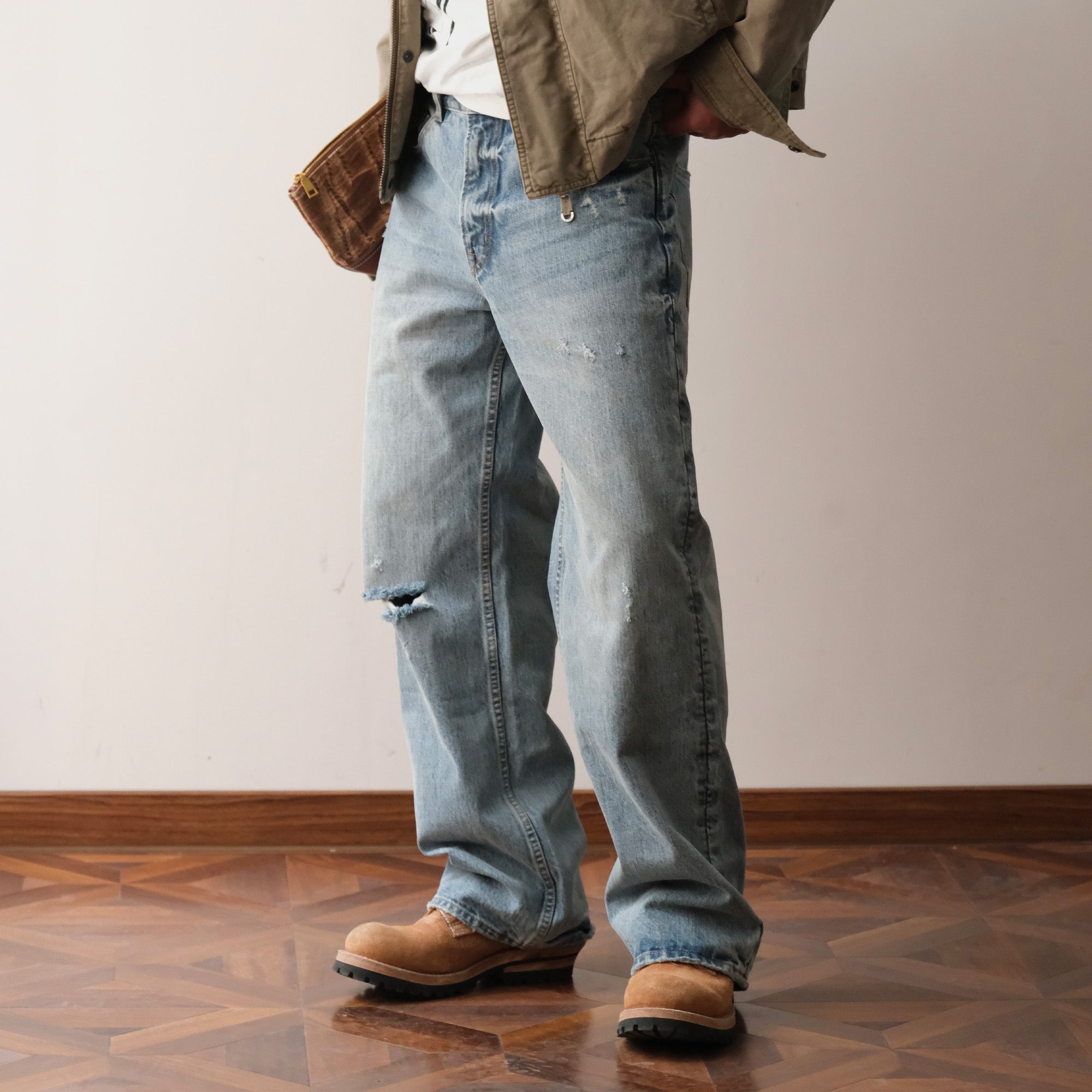 NEIGBORL Washed Distressed Straight-Leg Jeans-Jeans-S-Free Shipping Leatheretro