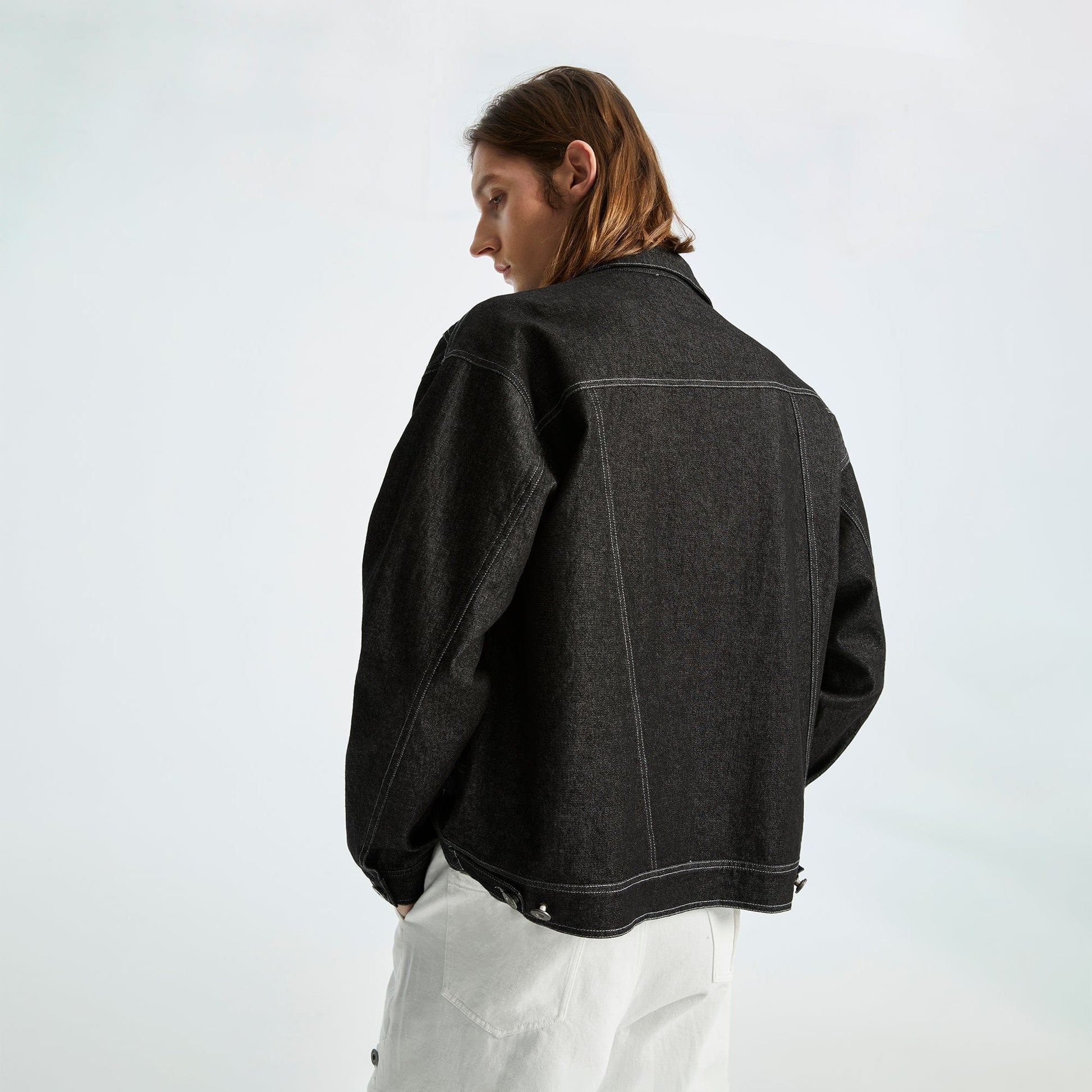 ORGANIC EMOTION Asymmetrical Washed Denim Jacket-Jacket-S-Black-Free Shipping Leatheretro