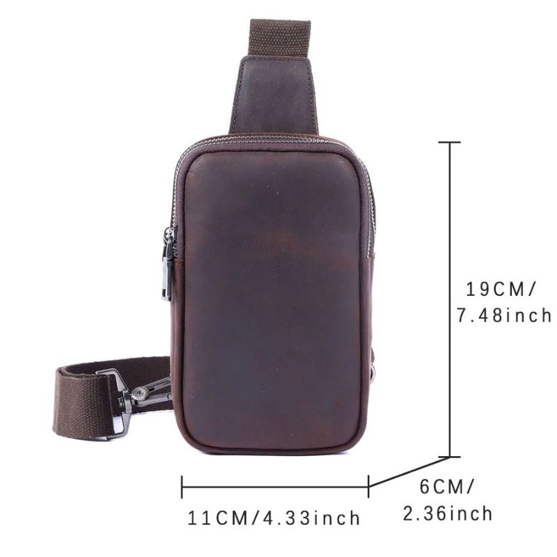 Vintage Full Grain Leather Sling Bag for Men – Premium Crossbody Chest Bag-Chest Bags-Dark Coffee-Free Shipping Leatheretro