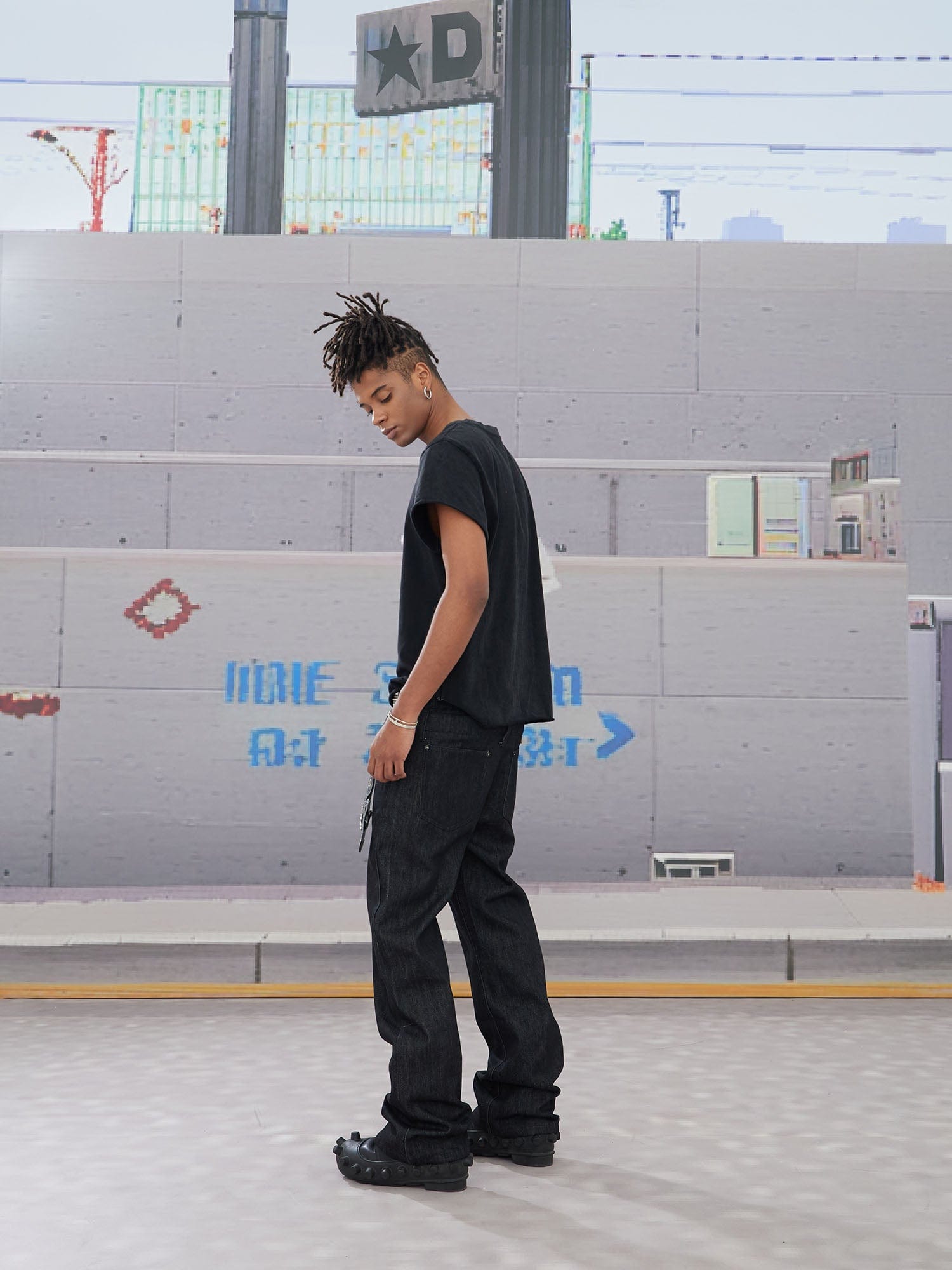 DND4DES Slanted Zipper Lace-Up Double-Waistband Raw Jeans-Jeans-XS-Free Shipping Leatheretro