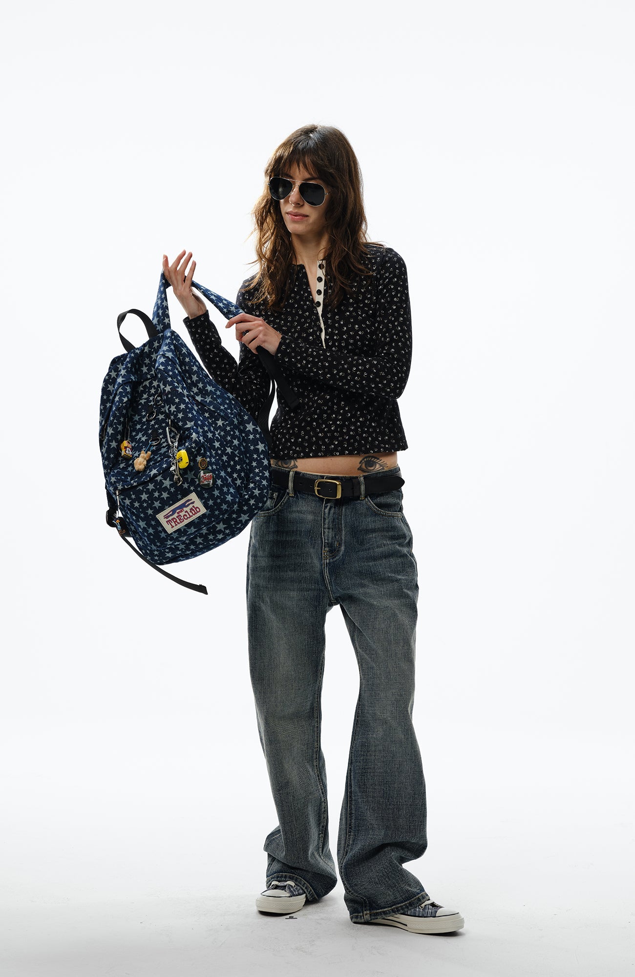 TRECLUB Multi-Eyelet Star Graphic Campus Backpack-Bag-One Size-Free Shipping Leatheretro