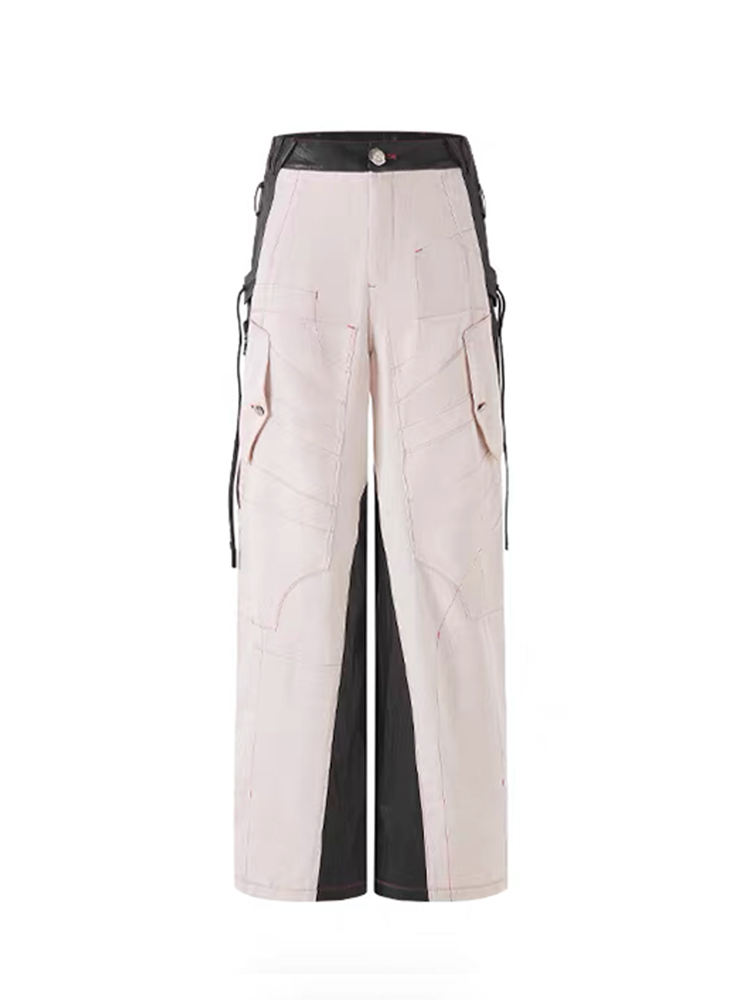 TIWILLTANG Contrast Stitch Paneled Wide-Leg Pants-Pants-S / 28-31”-Blue-Free Shipping Leatheretro
