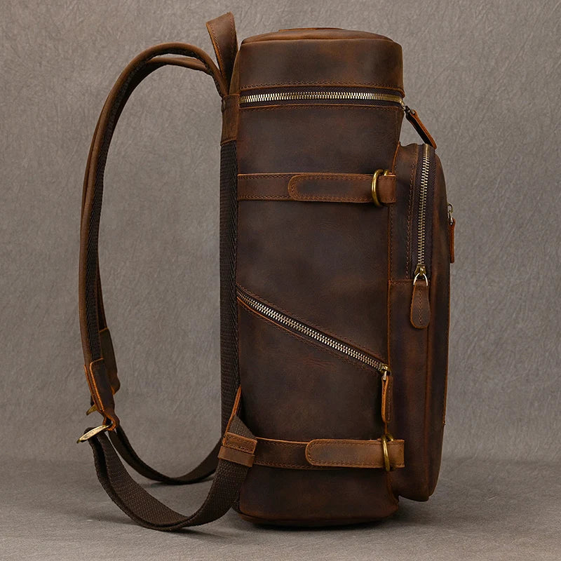 Vintage Crazy Horse Genuine Leather Backpack - Laptop Rucksack Student Bag-Backpacks-Brown-Free Shipping Leatheretro