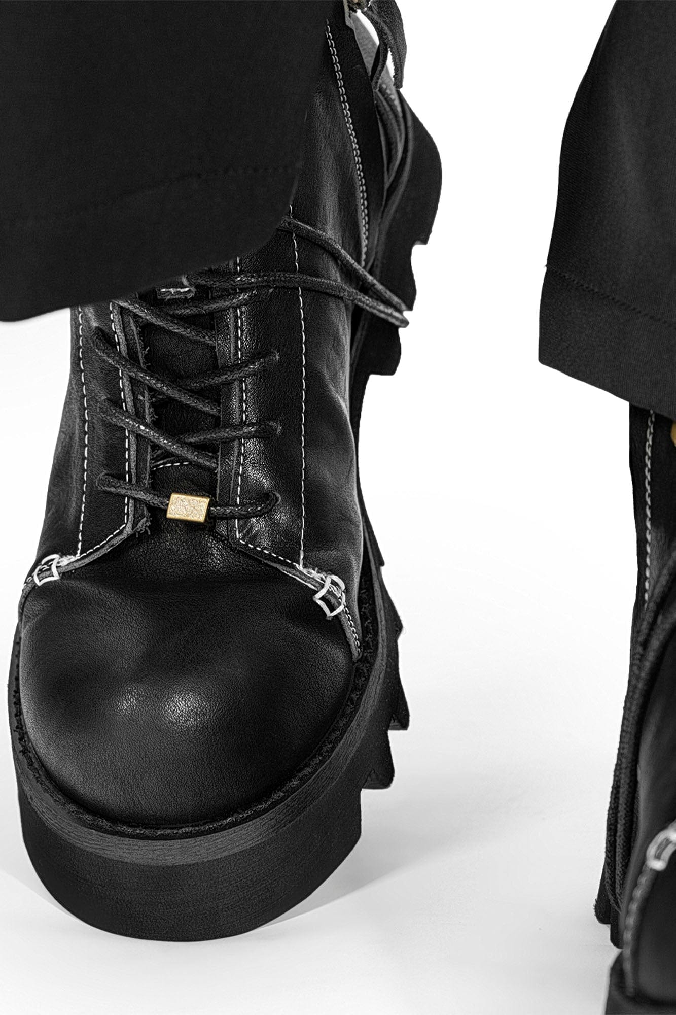 REWRITE Stitched Leather Lug Sole Martin Boots-Shoes-38.5-Free Shipping Leatheretro