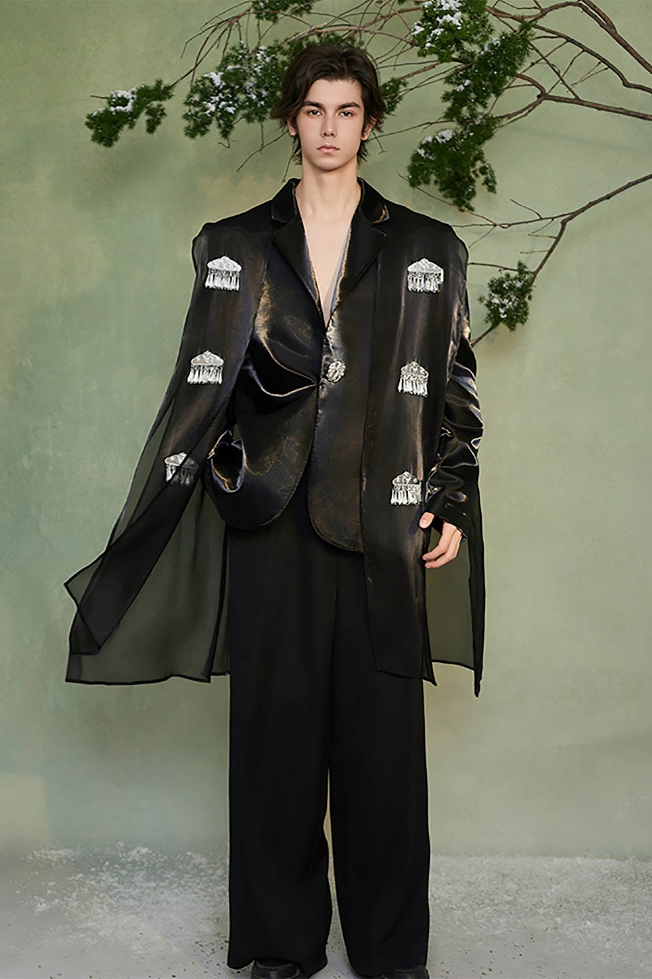 JIECHI Sheer Tassel Layered Tribal Blazer-Jacket-M-Free Shipping Leatheretro