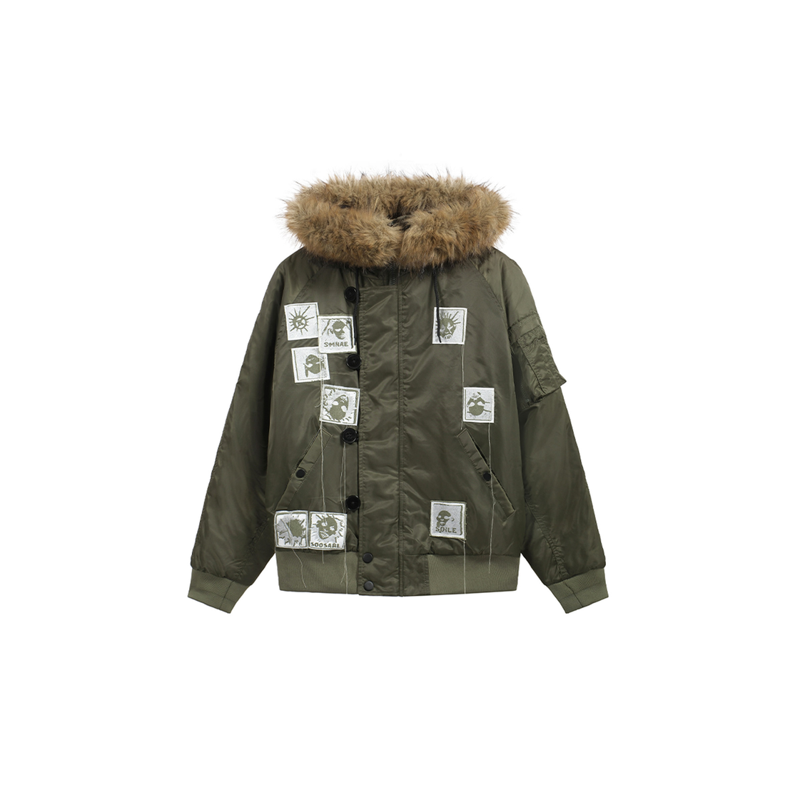 NOTHINGNESS WORLD Faux Fur Patch Hooded Puffer Jacket-Jacket-S (Preorder)-Black-Free Shipping Leatheretro