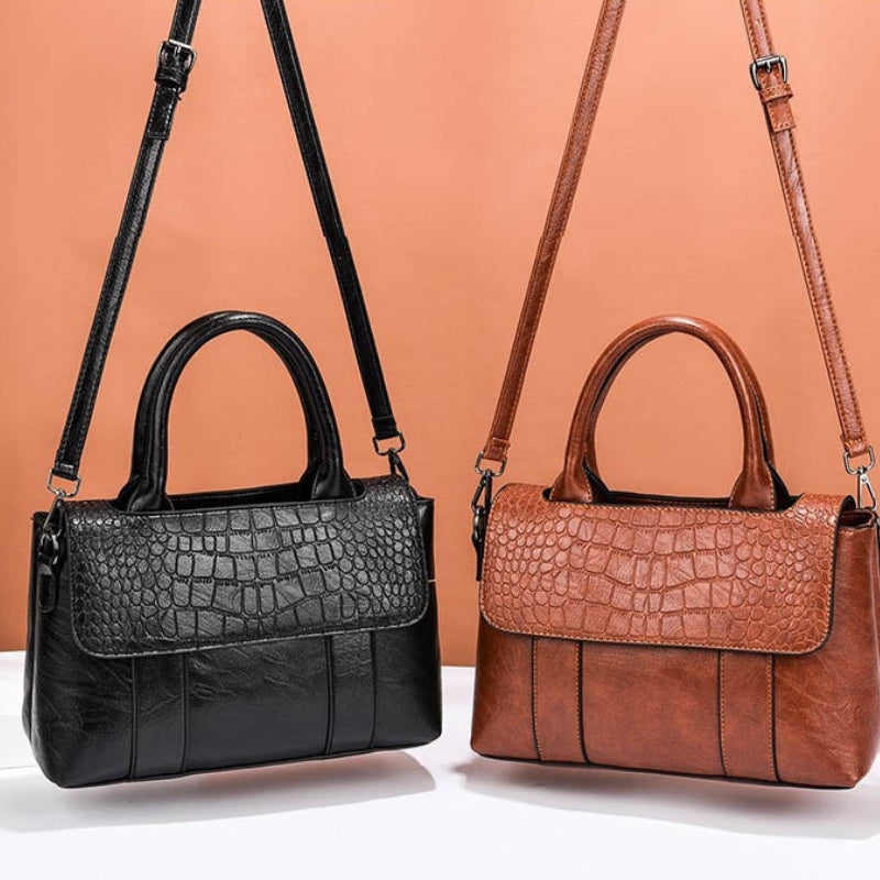 Women's Crossbody Shoulder Bag - Crocodile Pattern Sandwich Zipper Bag-Shoulder Bag-Black-Free Shipping Leatheretro