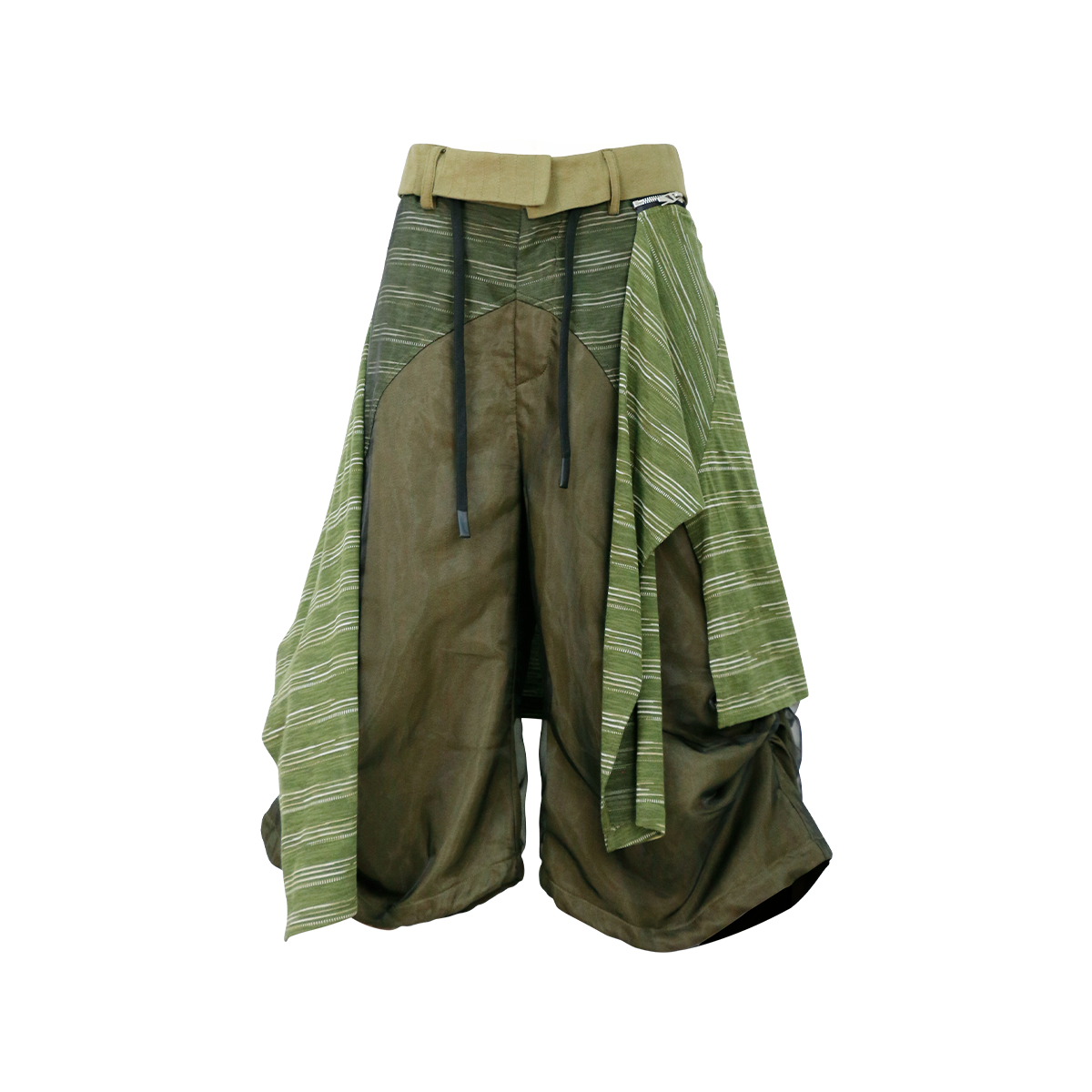 RELABEL Detachable Striped Drape Ruched Oversized Shorts Green-Shorts-XS (Preorder)-Free Shipping Leatheretro