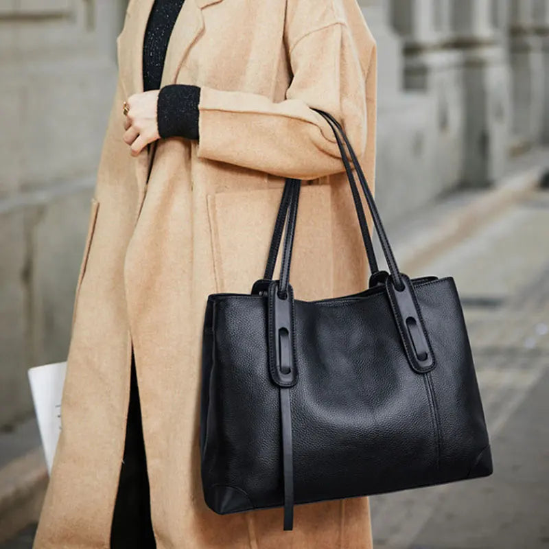 Luxury Soft Cowhide Leather Tote Bag - Women's Shoulder Handbag-Handbags-Grey Brown-Free Shipping Leatheretro