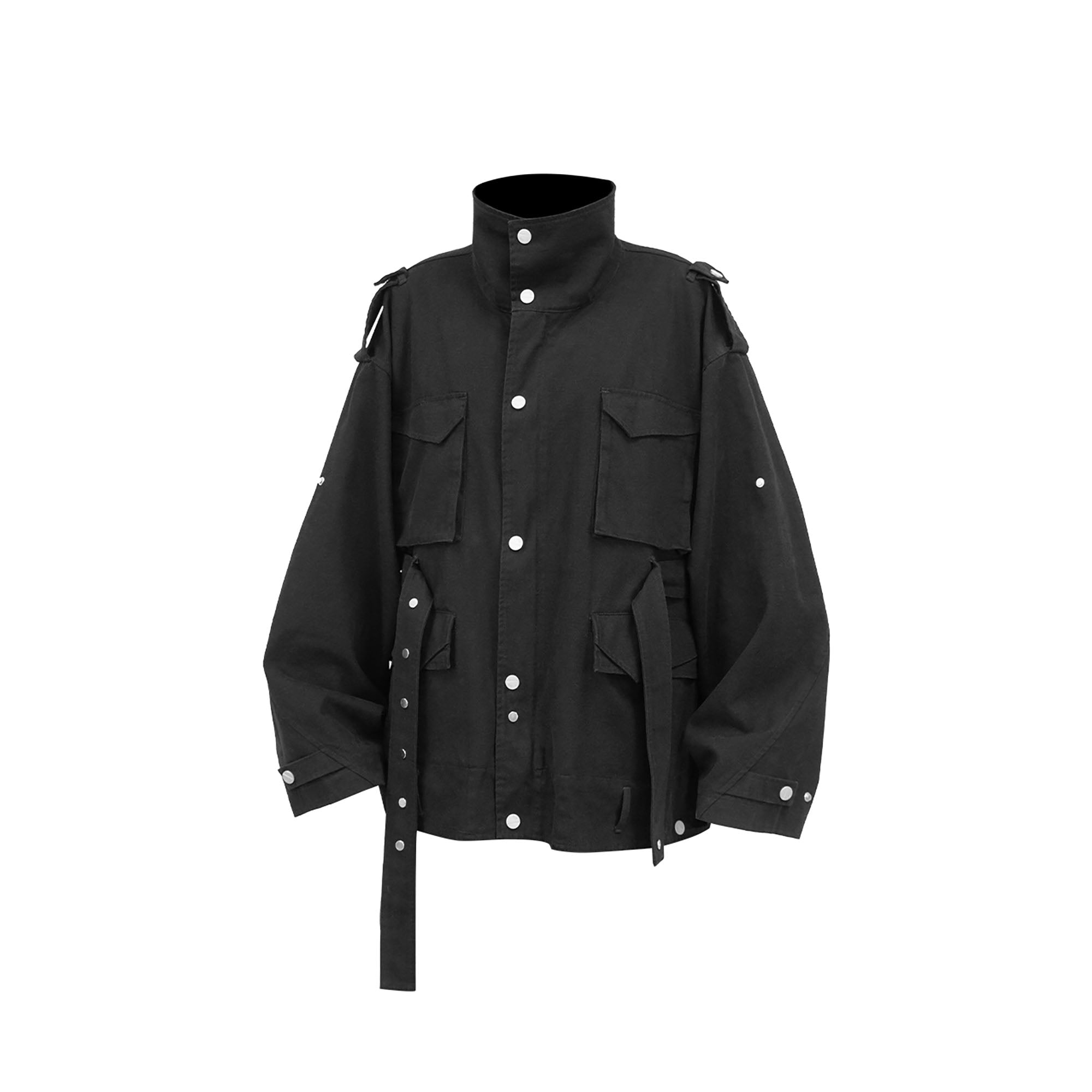 RELABEL Retro Multi-Pocket Snap-Hem Convertible Jacket Black-Jacket-XS-Free Shipping Leatheretro