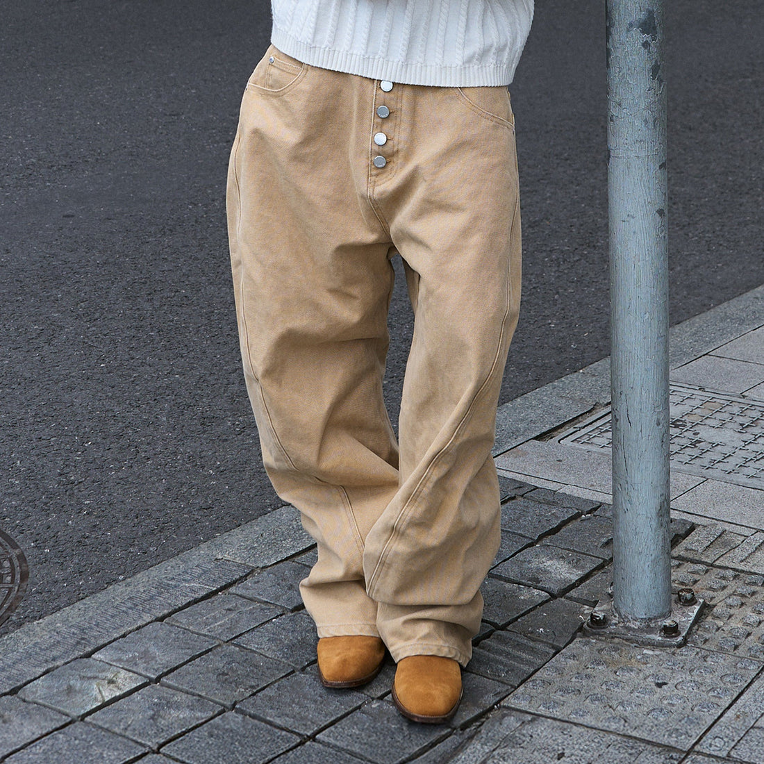 STEEPC Classical Button-Fly Curved-Seam Utility Pants-Pants-S-Free Shipping Leatheretro