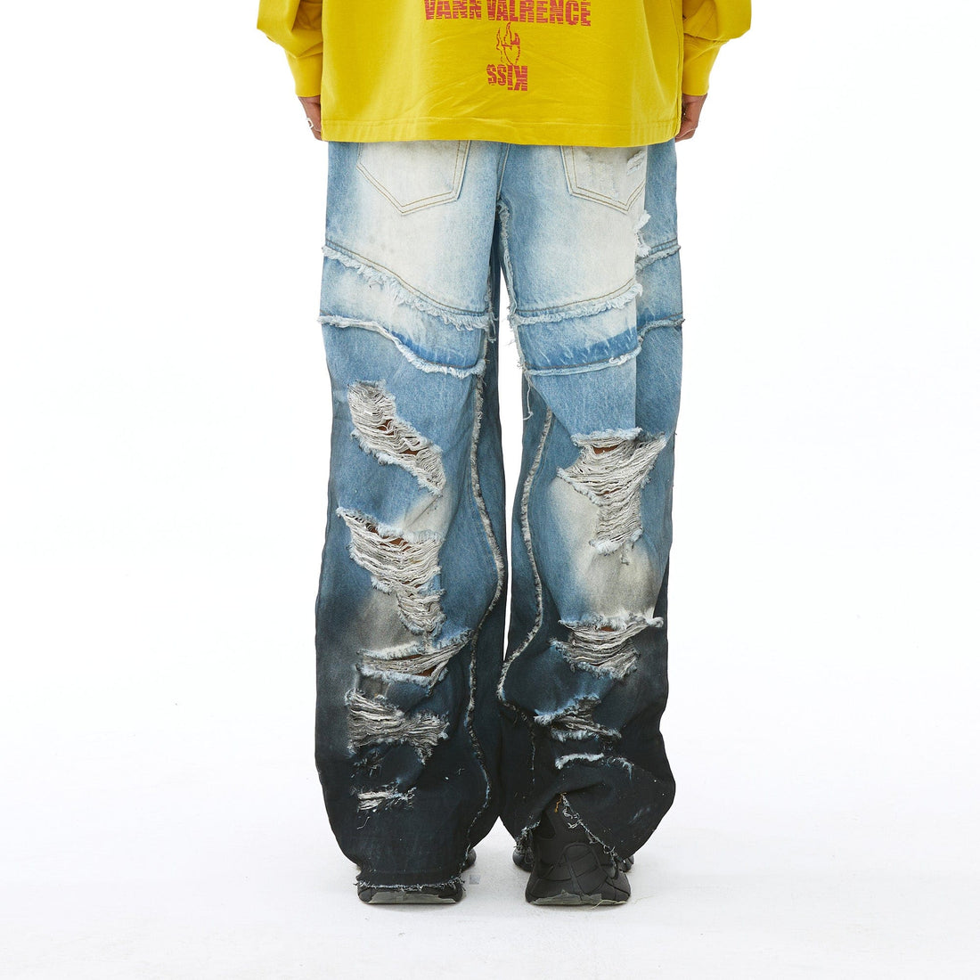 VANN VALRENCE Distressed Gradient Wash Structural Ripped Jeans-Jeans-S-Free Shipping Leatheretro