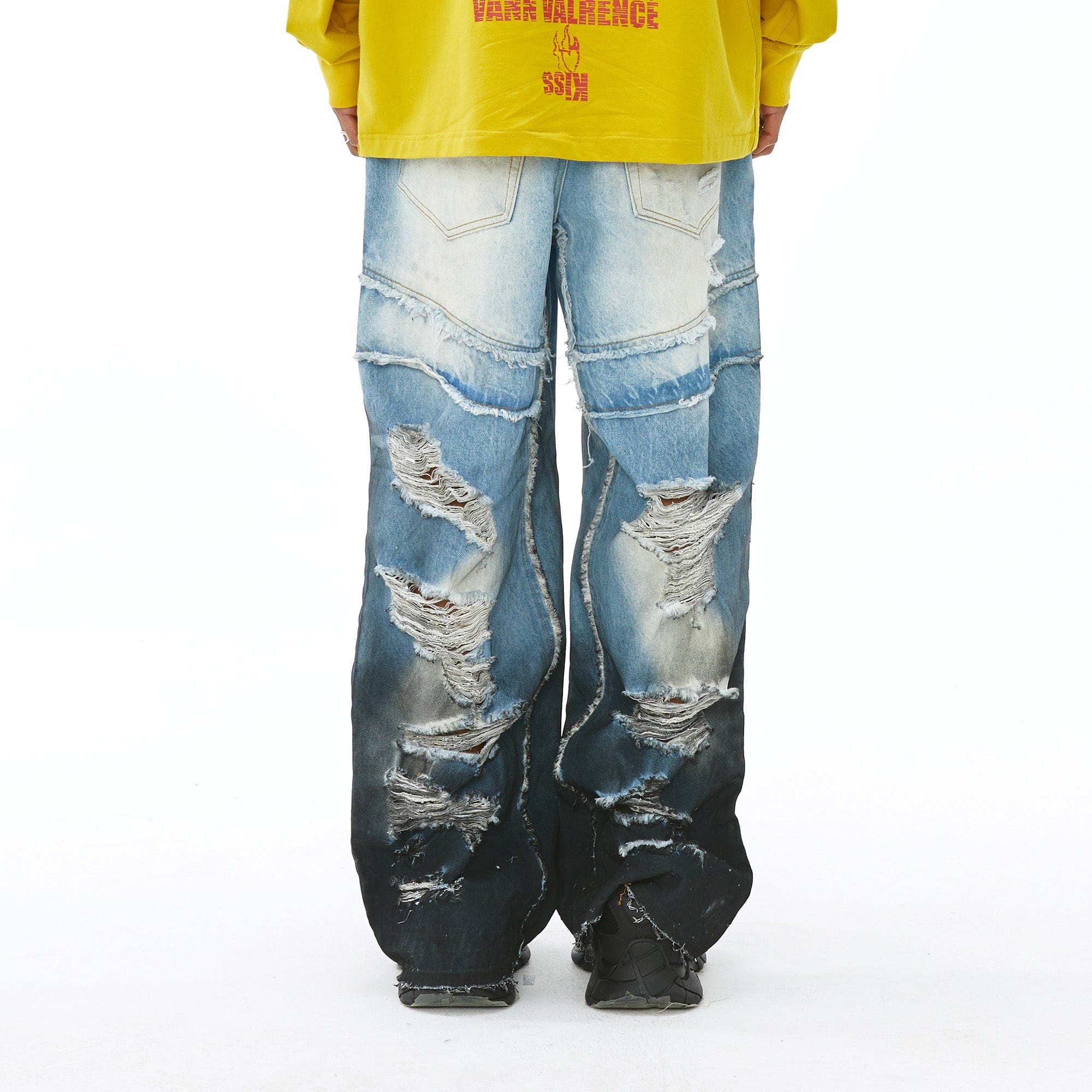 VANN VALRENCE Distressed Gradient Wash Structural Ripped Jeans-Jeans-S-Free Shipping Leatheretro