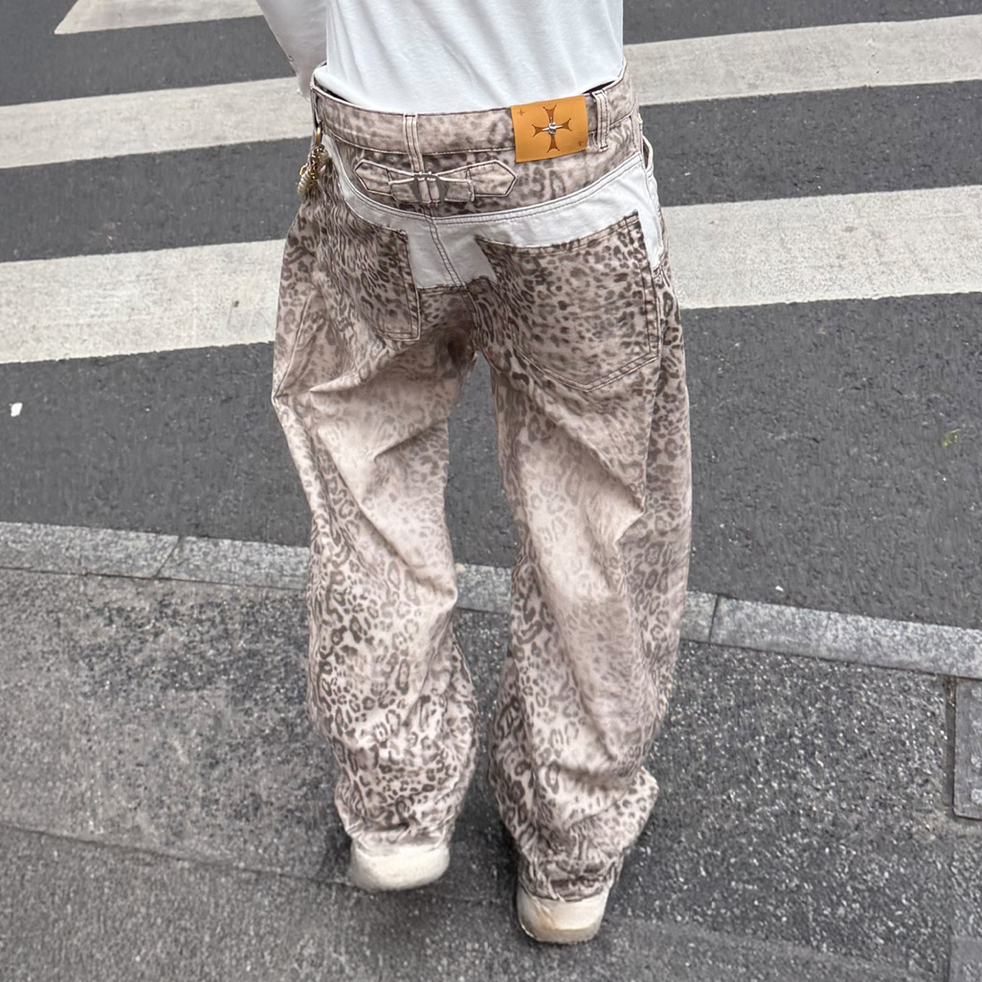 STEEPC Leopard Washed Paneled Wide-Leg Pants-Pants-S-Free Shipping Leatheretro