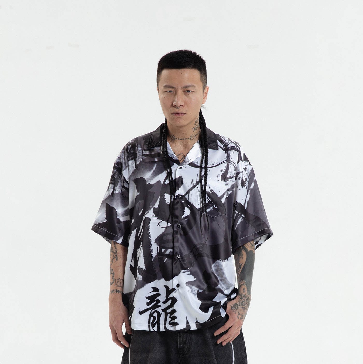 RTVG Dragon Calligraphy Cuban Half Shirt-Half shirt-S-Free Shipping Leatheretro