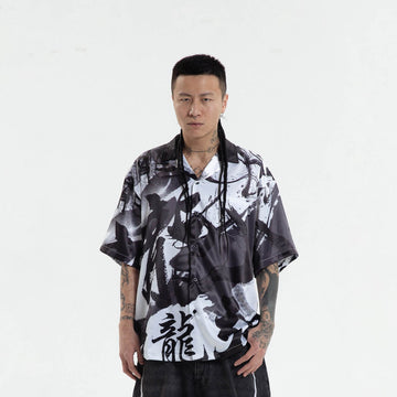RTVG Dragon Calligraphy Cuban Half Shirt-Half shirt-S-Free Shipping Leatheretro