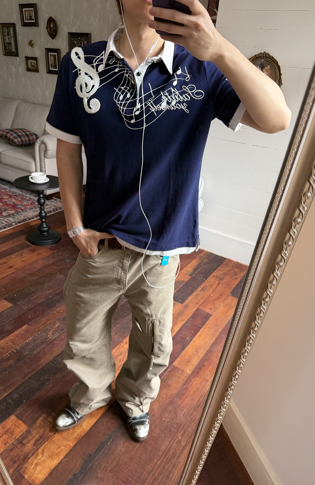 TRECLUB Music Note Embroidered Polo T-Shirt-T Shirt-S (preorder)-Free Shipping Leatheretro