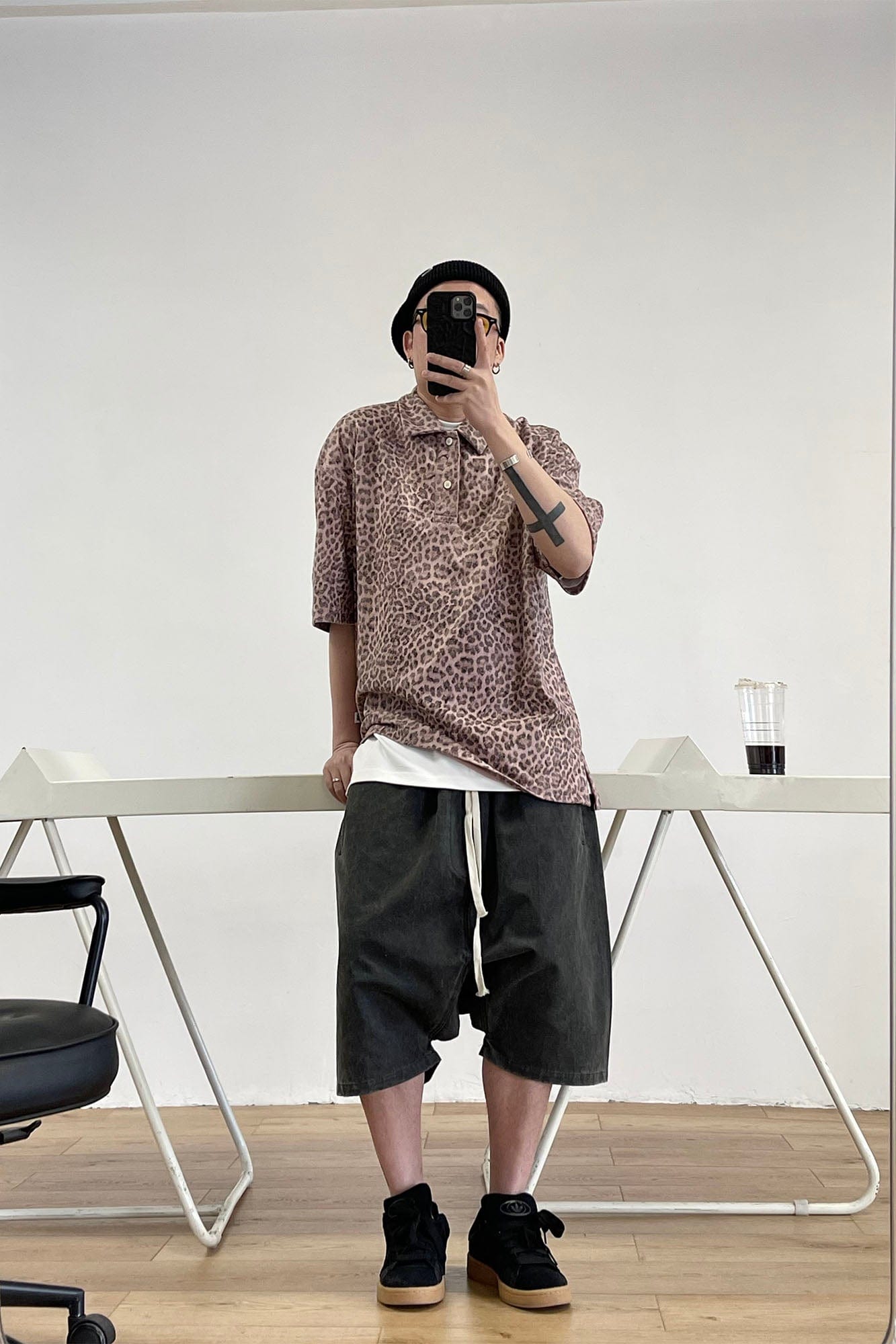 ME DA IGUAL Fuzzy Leopard Polo T-Shirt-T Shirt-M-Free Shipping Leatheretro