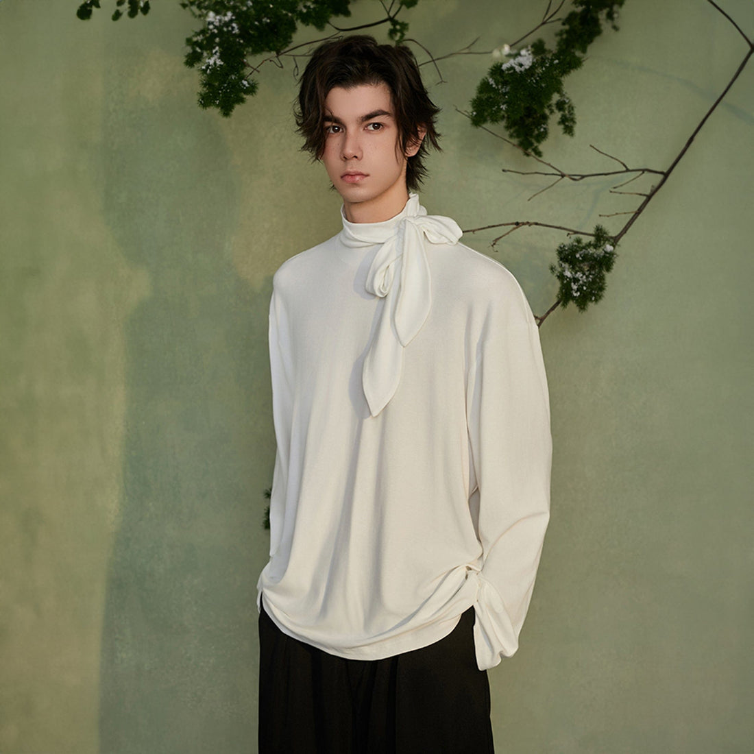 JIECHI Bow-Tie Stand-Neck Long-Sleeve Tee-L/S Tee-M-Free Shipping Leatheretro