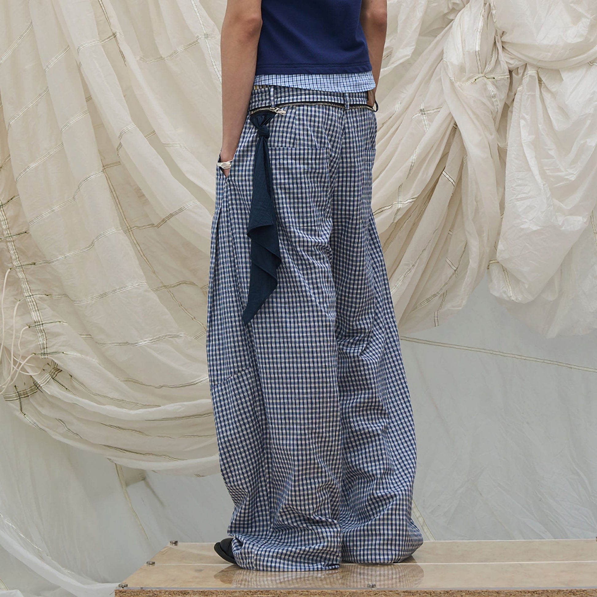 RELABEL Detachable Scarf Grid Pleated Pants-Pants-XS-Free Shipping Leatheretro