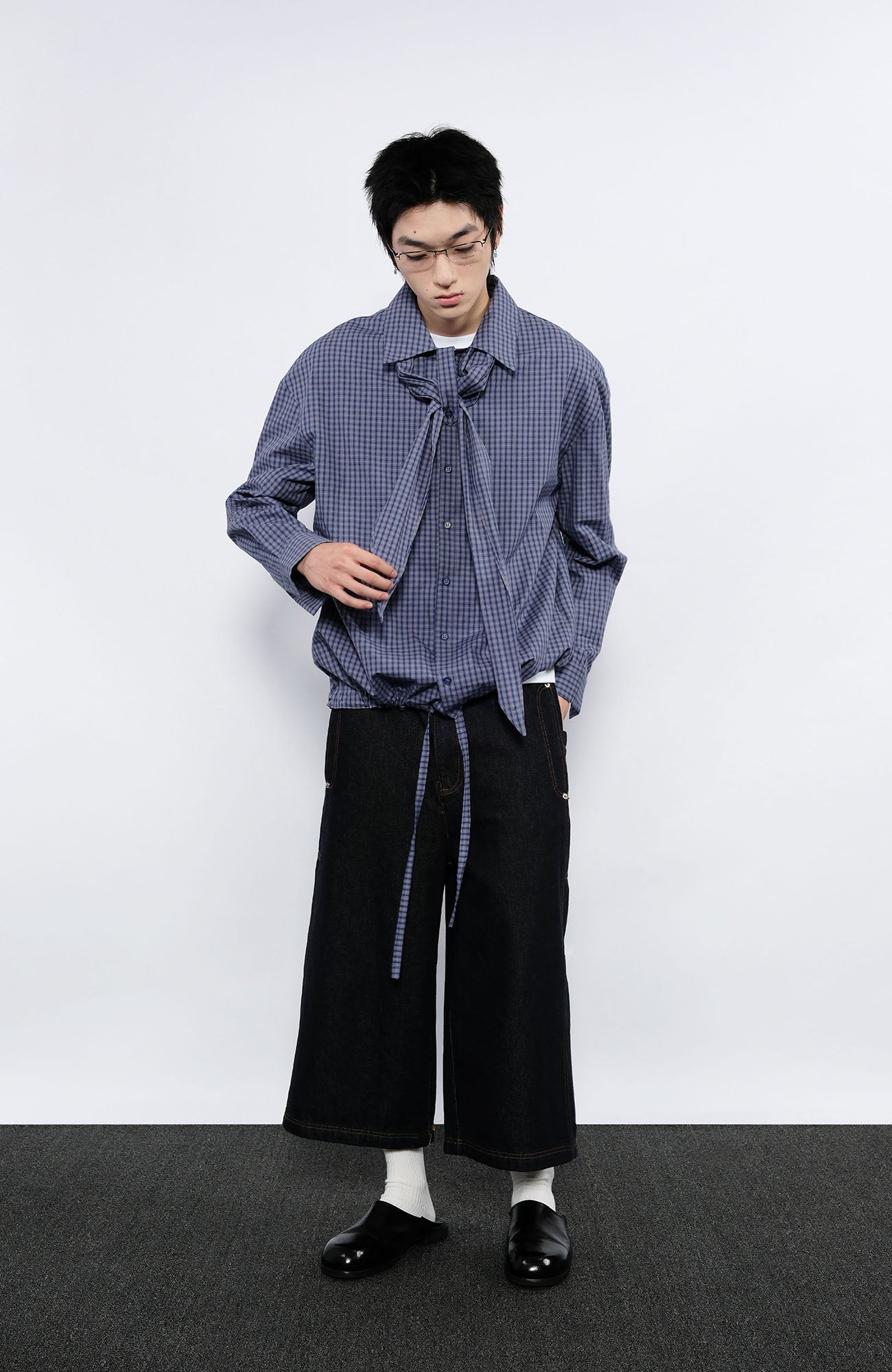 7440 37 1 Plaid Neck Tie Shirt-Shirt-S-Free Shipping Leatheretro