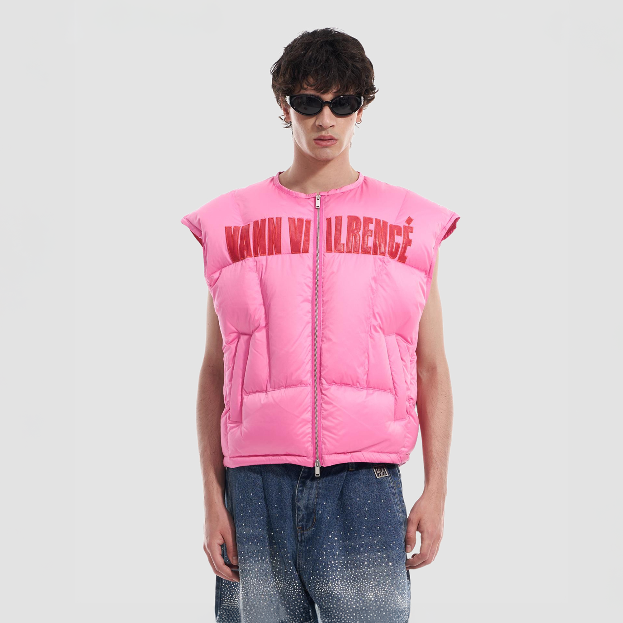 VANN VALRENCE LOGO Patch Quilted Down Vest-Vest-S-Free Shipping Leatheretro