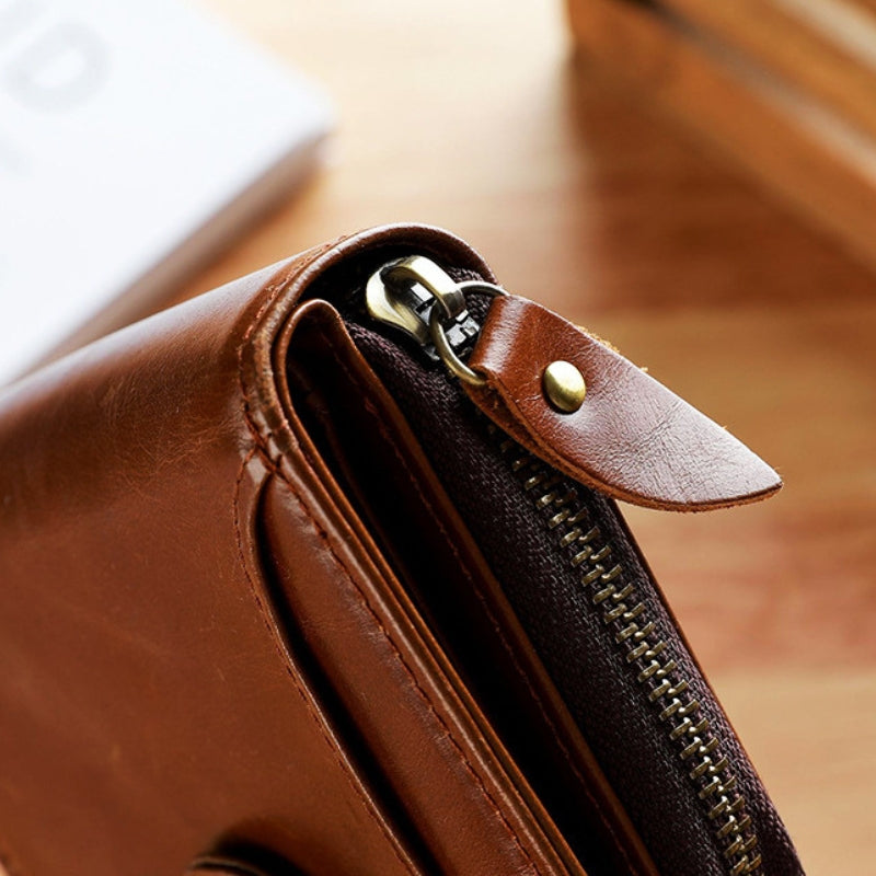 Men's Leather Multiple Card Slots Wallet - Compact Solid Color Money Bag-Wallets & Money Clips-Black-Free Shipping Leatheretro