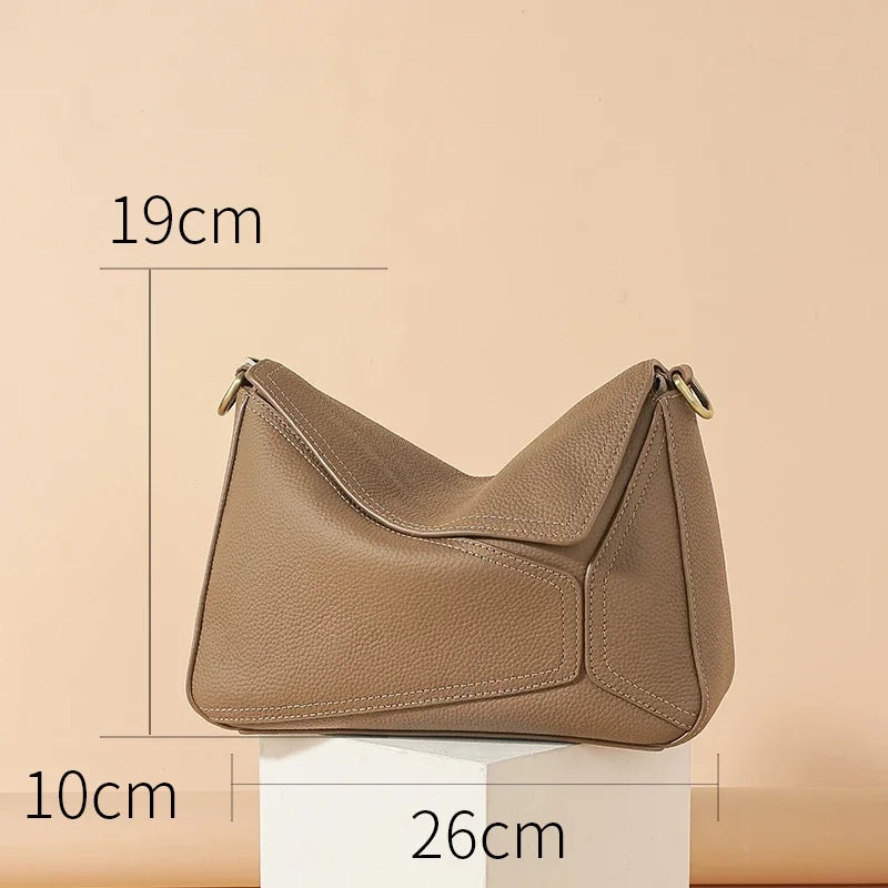 Cowhide Leather Women's Geometric Shoulder Bag - Luxury Crossbody Handbag-Shoulder Bag-Black-Free Shipping Leatheretro
