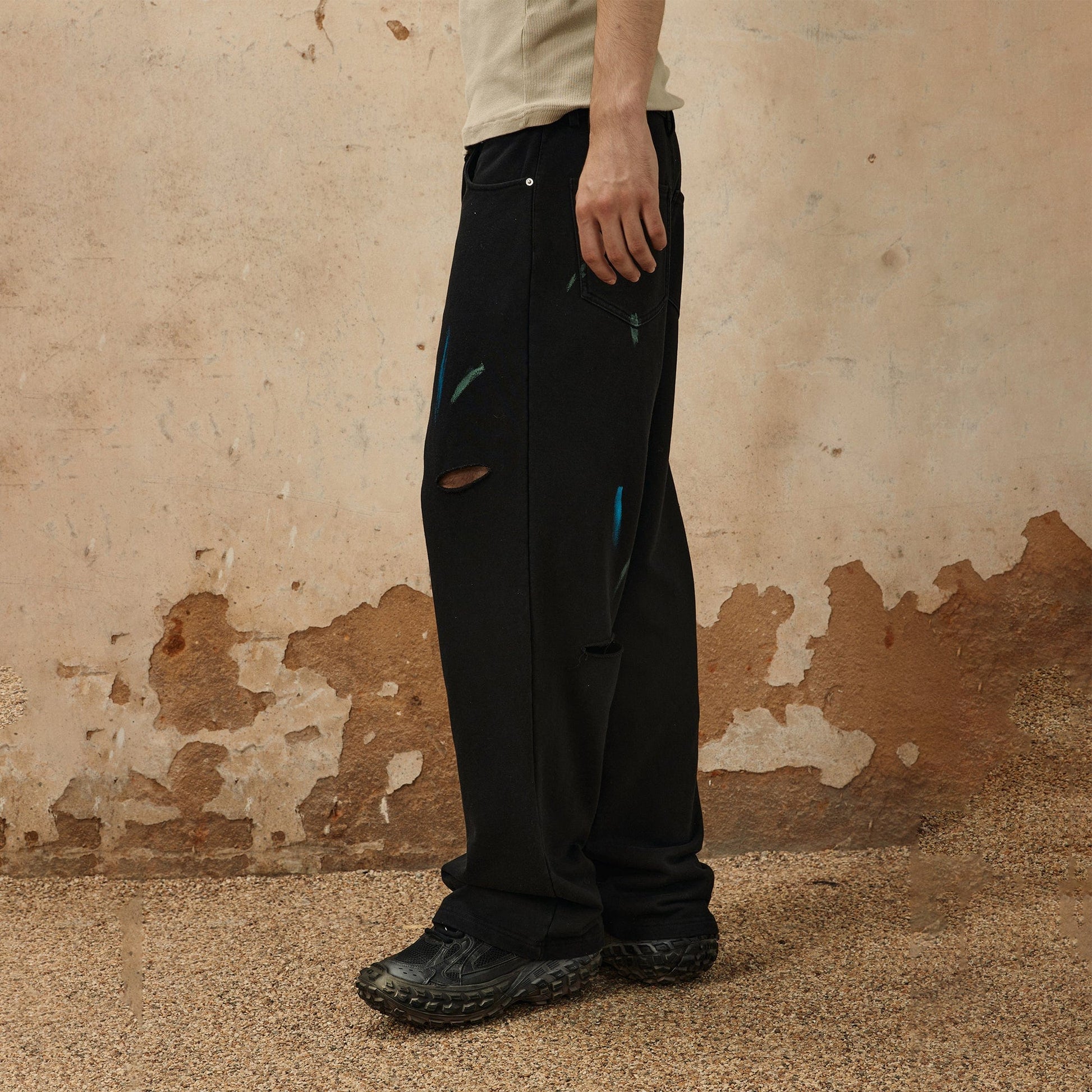 OVDY Classic Paint-Splattered Ripped Pants-Pants-S-Free Shipping Leatheretro