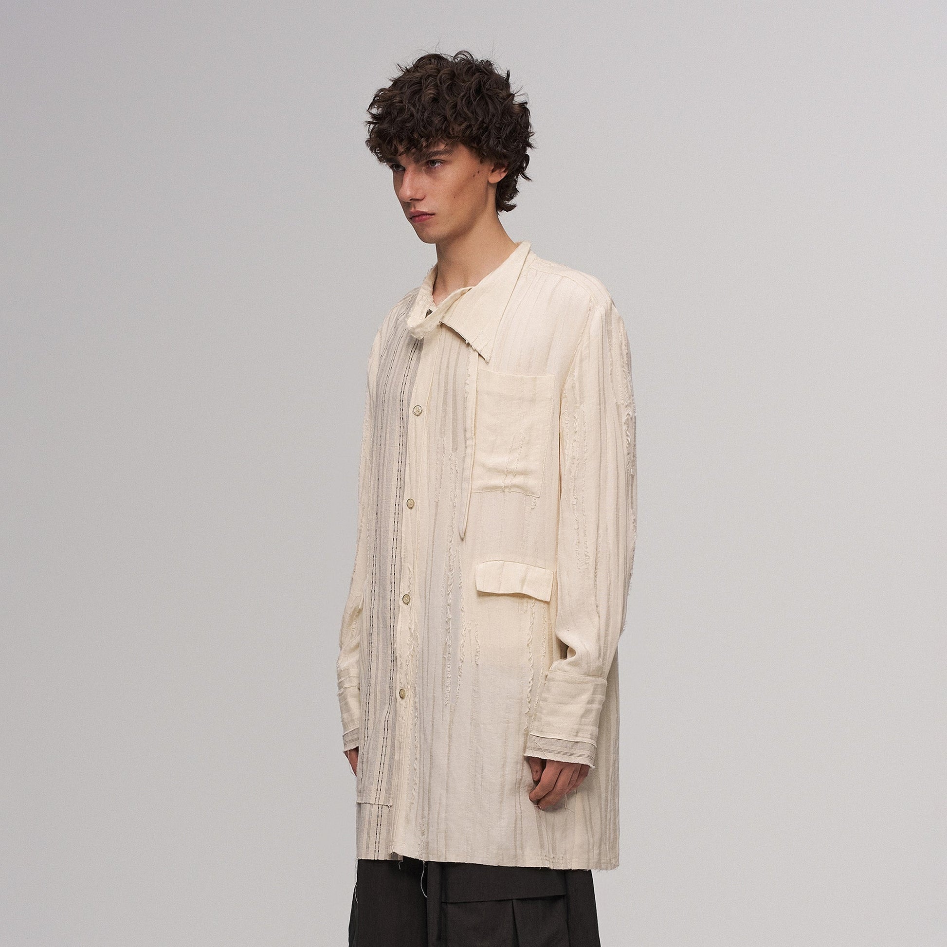 ILNya Nieternite Nifutur Deconstructed Stripe Stich Raw Long Shirt Beige-Shirt-S (0)(Preorder)-Free Shipping Leatheretro