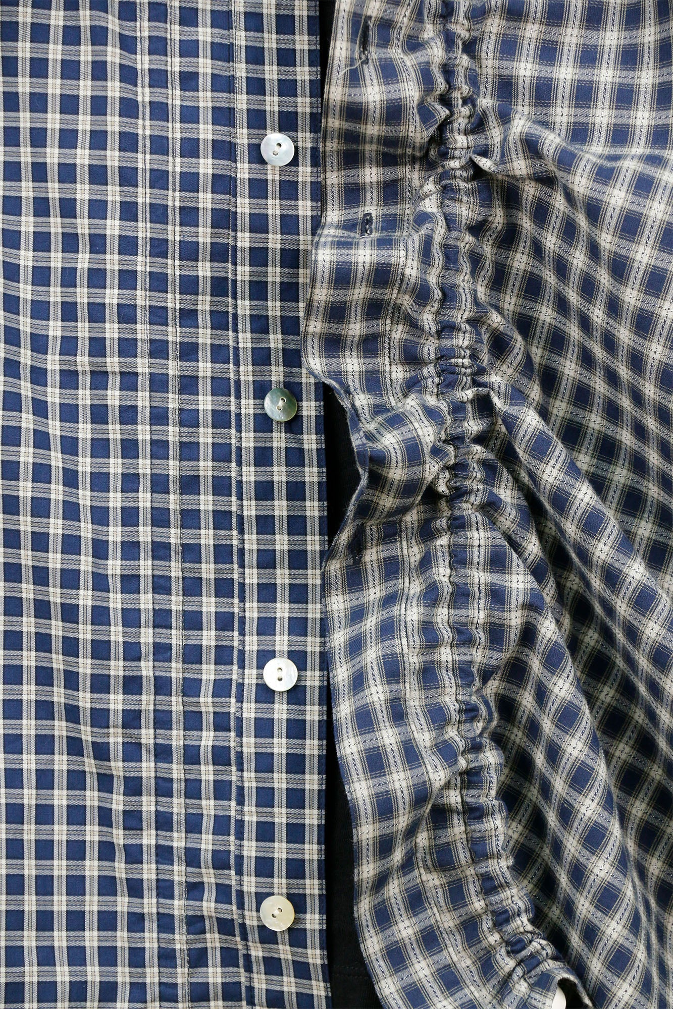 RELABEL Ruched Contrast Gingham Drawstring Shirt-Shirt-XS-Free Shipping Leatheretro