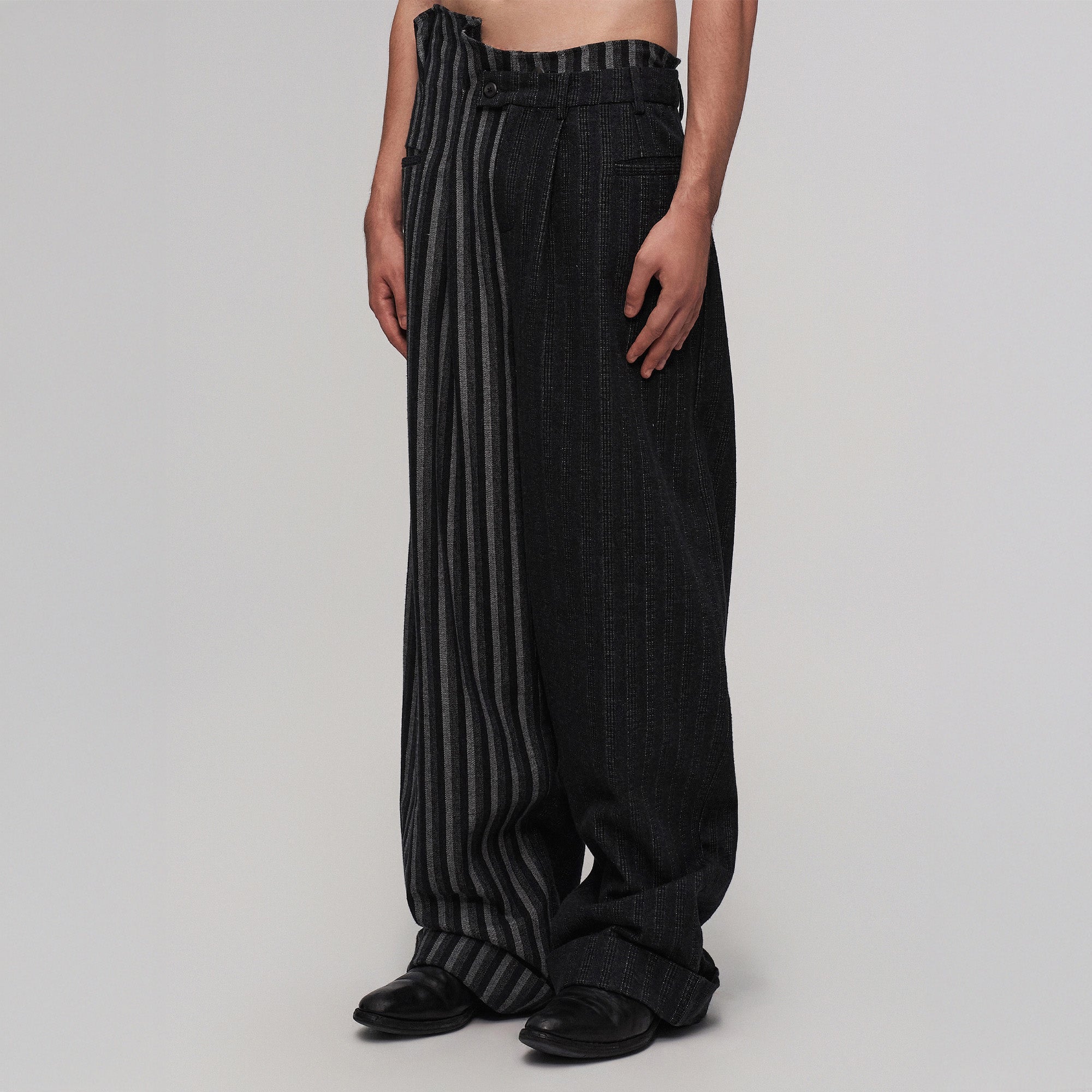 ILNya Nieternite Nifutur Asym Pinstripe Waistband Panel Wide-Leg Trousers-Pants-S(0)-Free Shipping Leatheretro